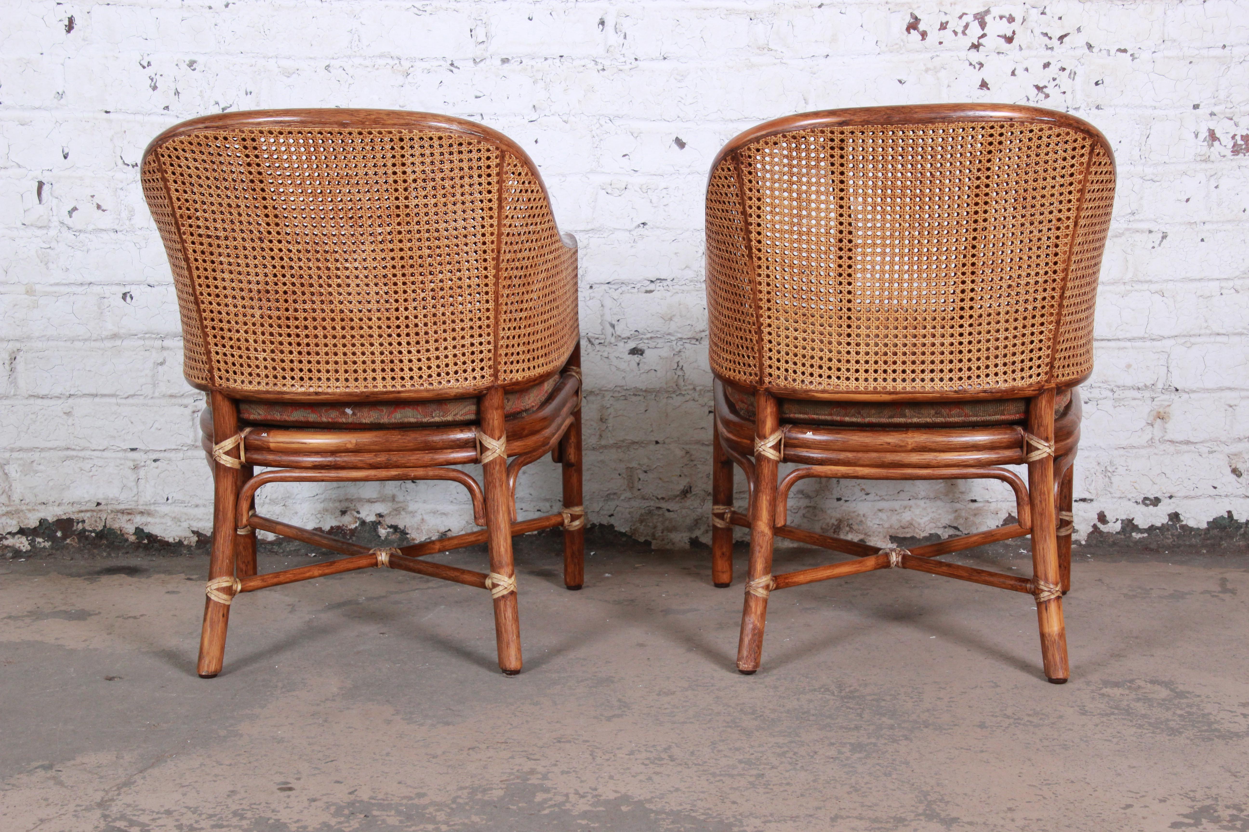 American McGuire Rattan and Cane Club Chairs, Pair