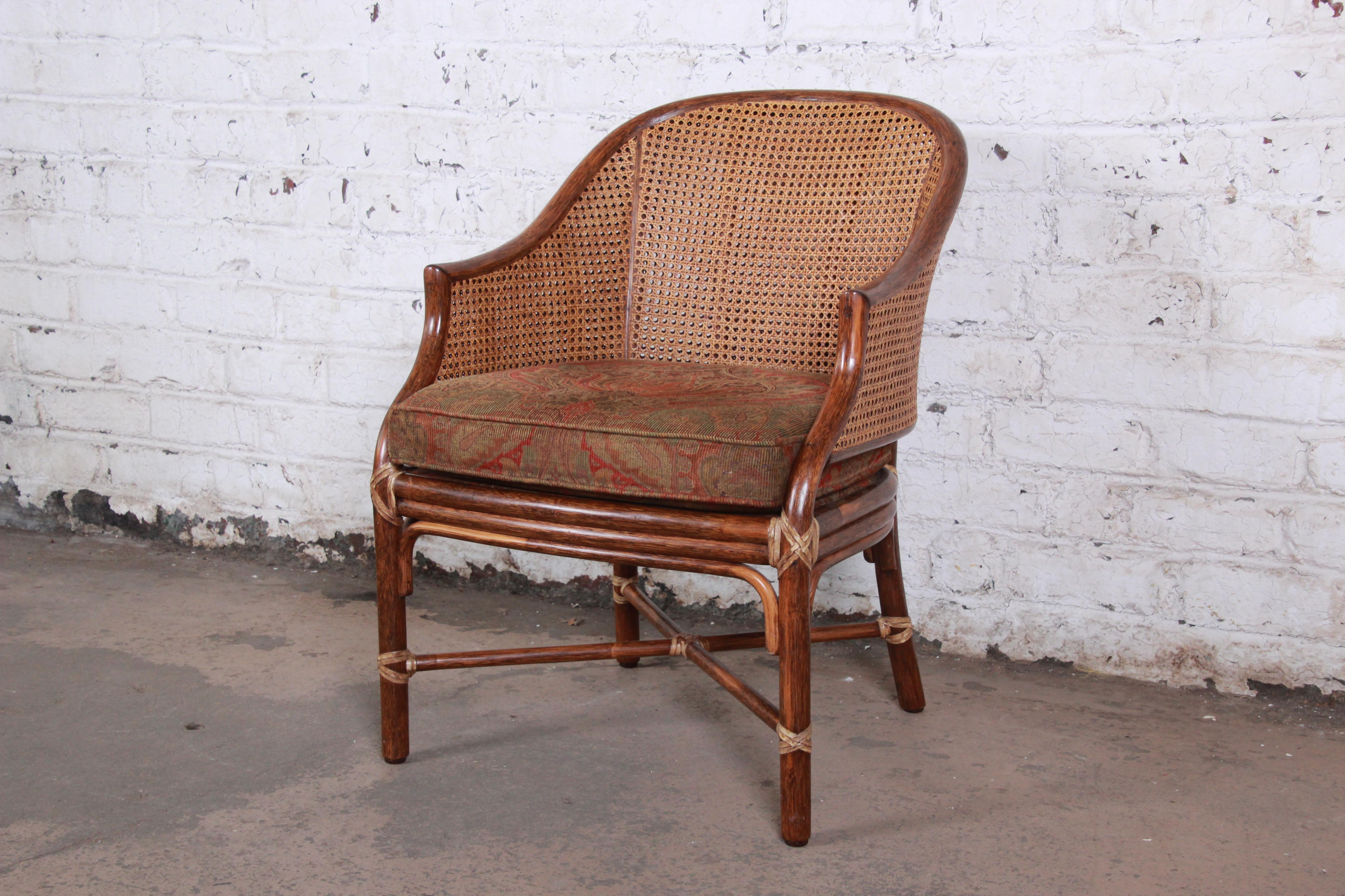 McGuire Rattan and Cane Club Chairs, Pair In Good Condition In South Bend, IN