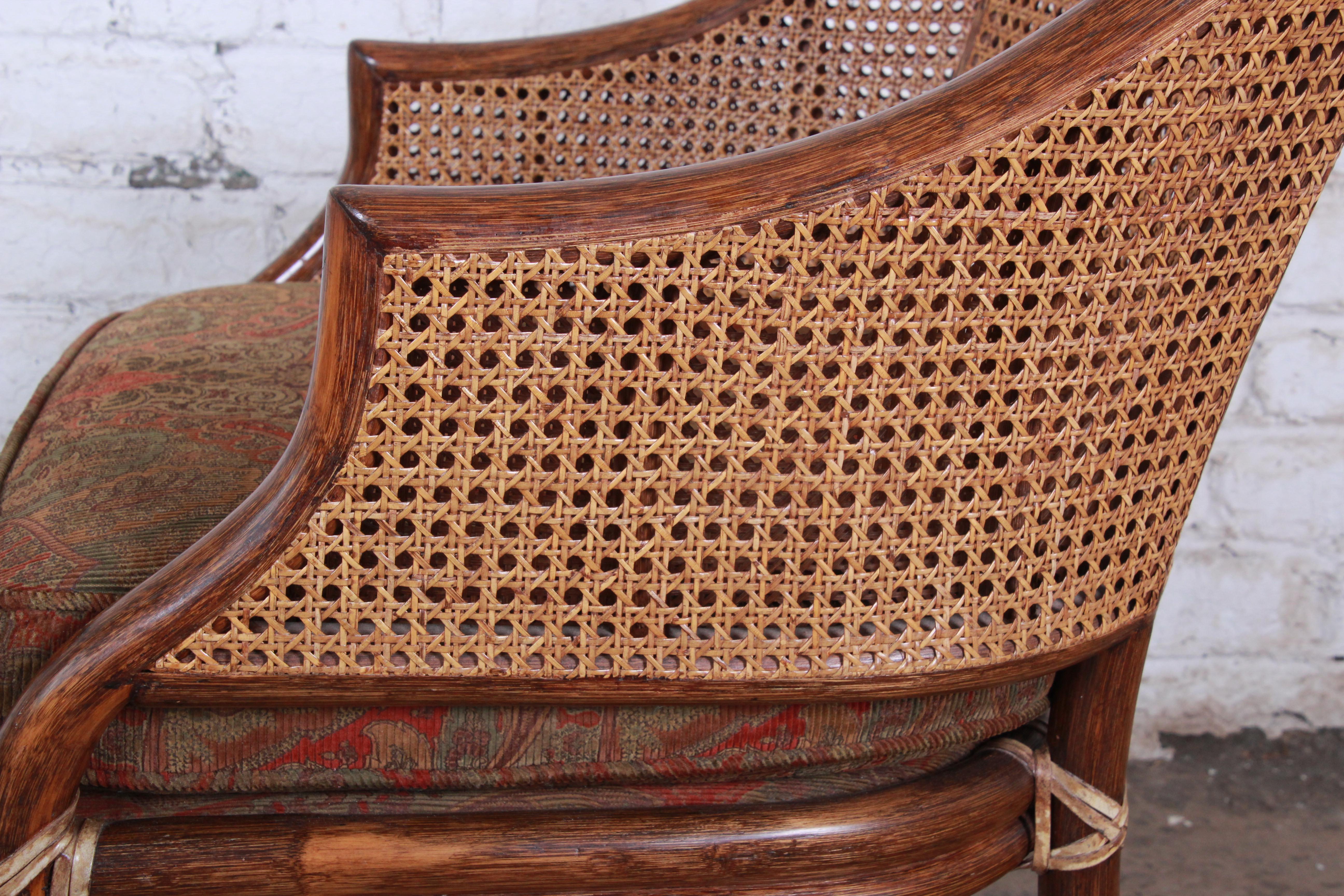 McGuire Rattan and Cane Club Chairs, Pair 1