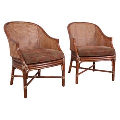 McGuire Rattan and Cane Club Chairs, Pair