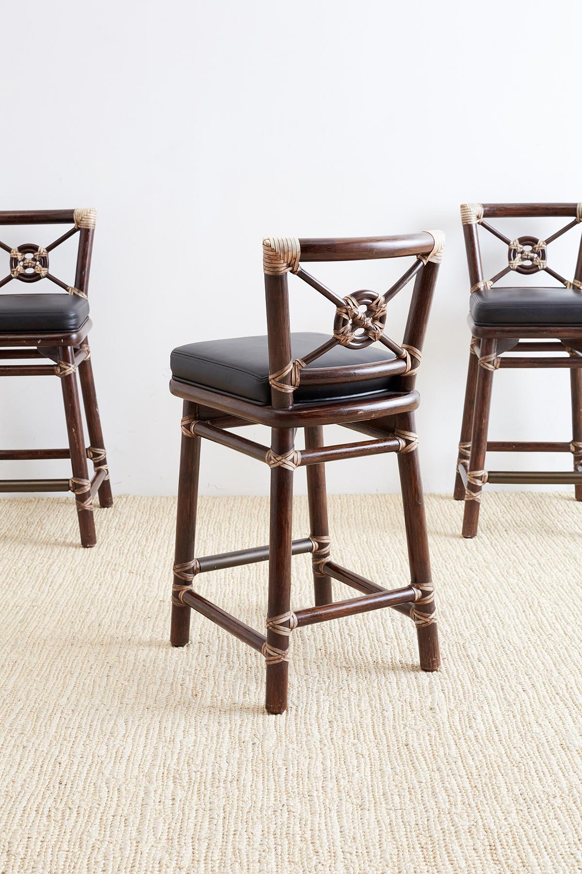 McGuire Rattan and Leather Target Design Counter Barstools 3