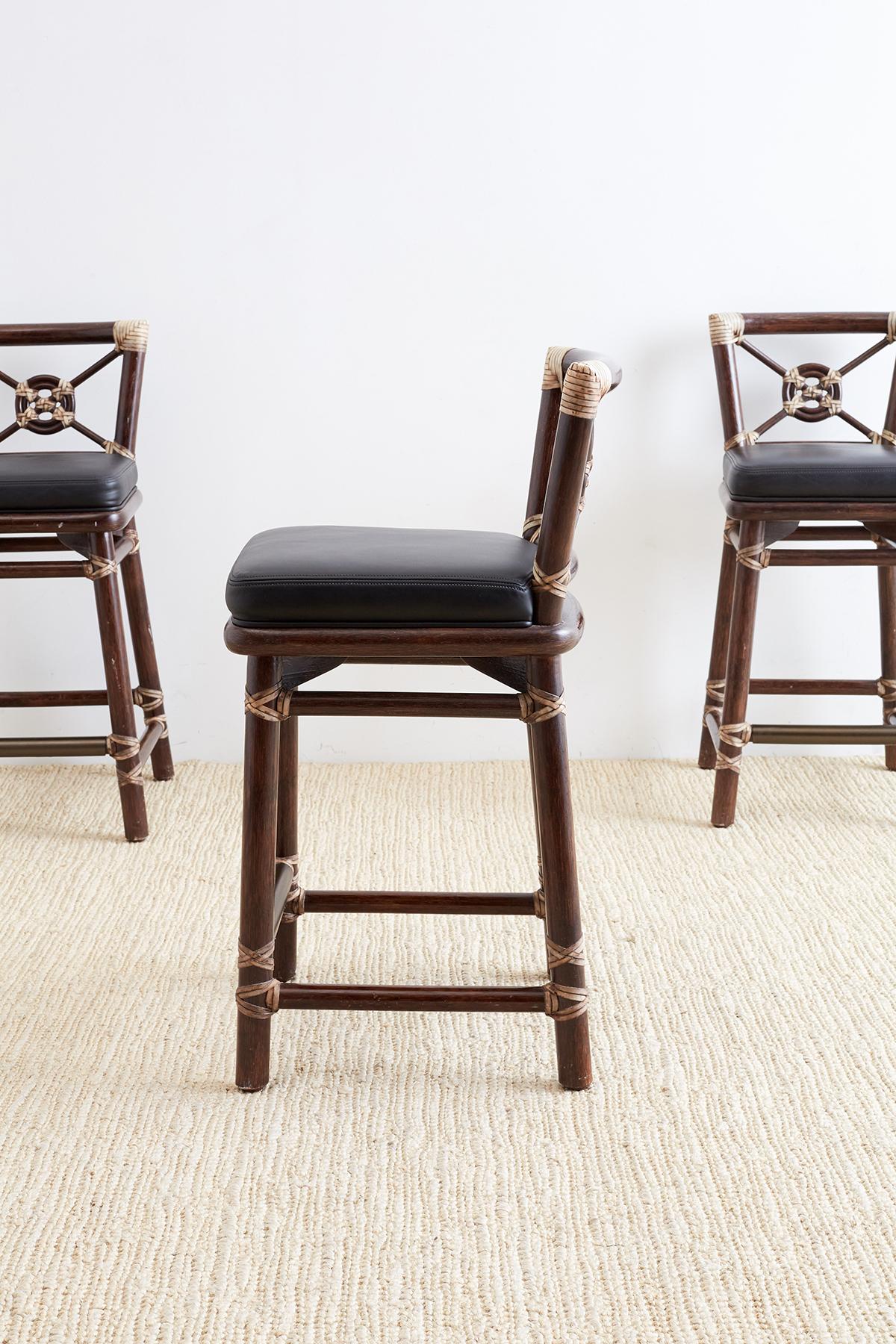 McGuire Rattan and Leather Target Design Counter Barstools 5