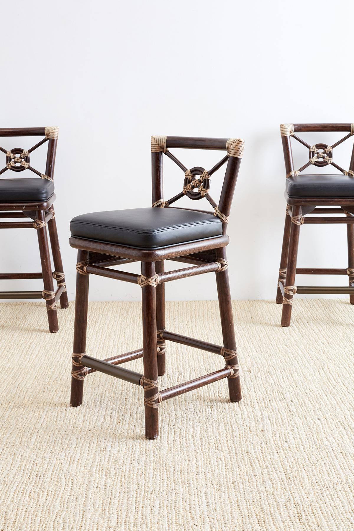 McGuire Rattan and Leather Target Design Counter Barstools 7