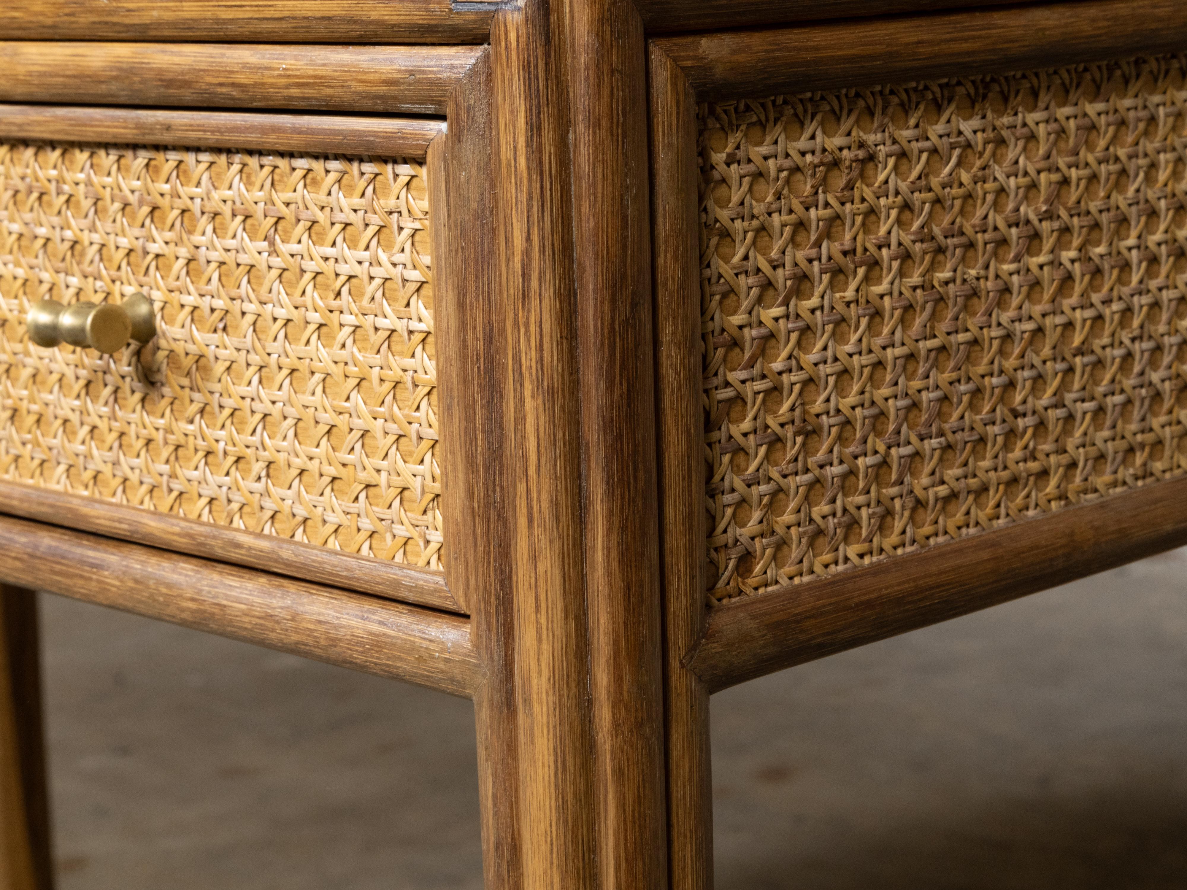 McGuire Rattan and Midcentury Oak Writing Desk with Three Drawer and Saber Legs 6