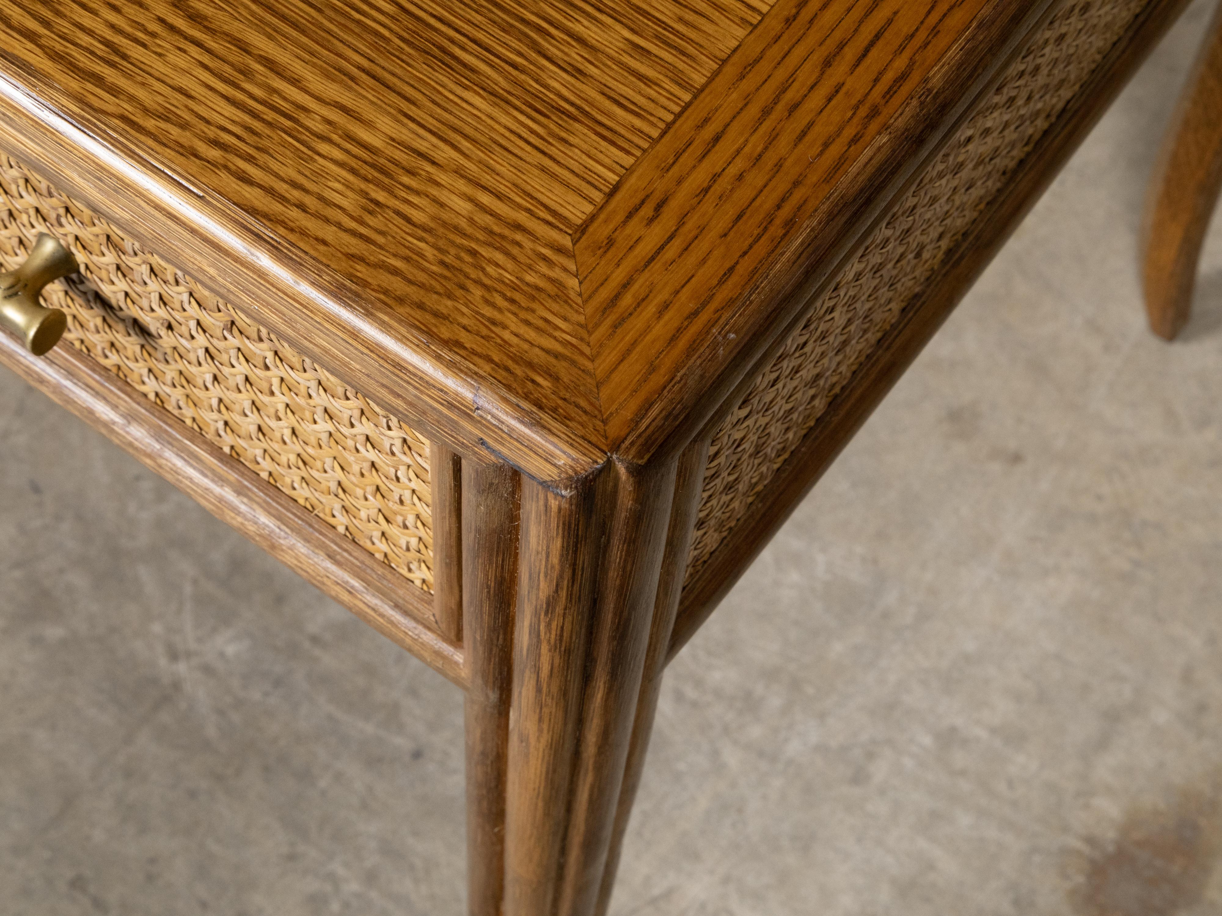 McGuire Rattan and Midcentury Oak Writing Desk with Three Drawer and Saber Legs 7