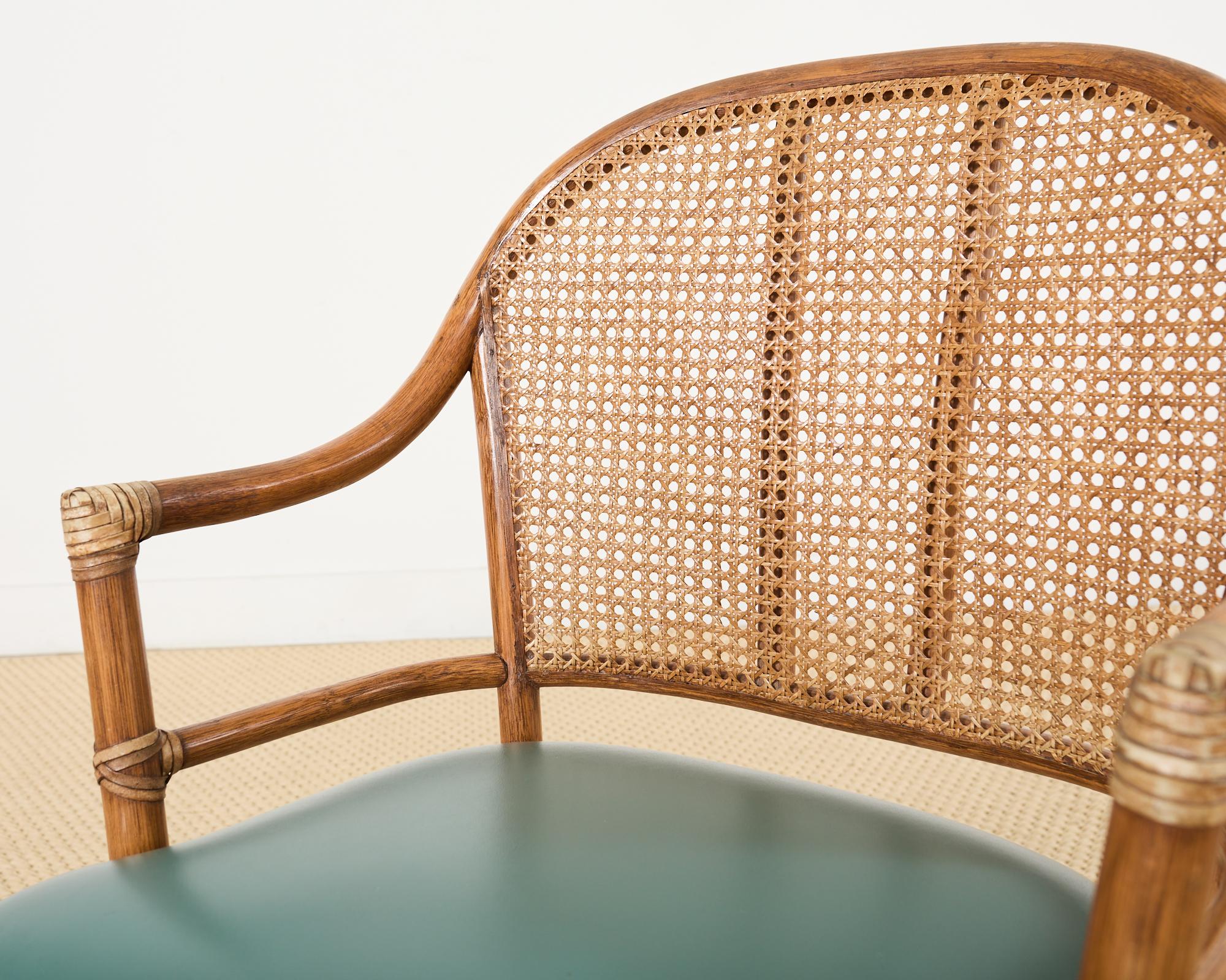 Brass McGuire Rattan Cane Swivel Executive Office Desk Chair