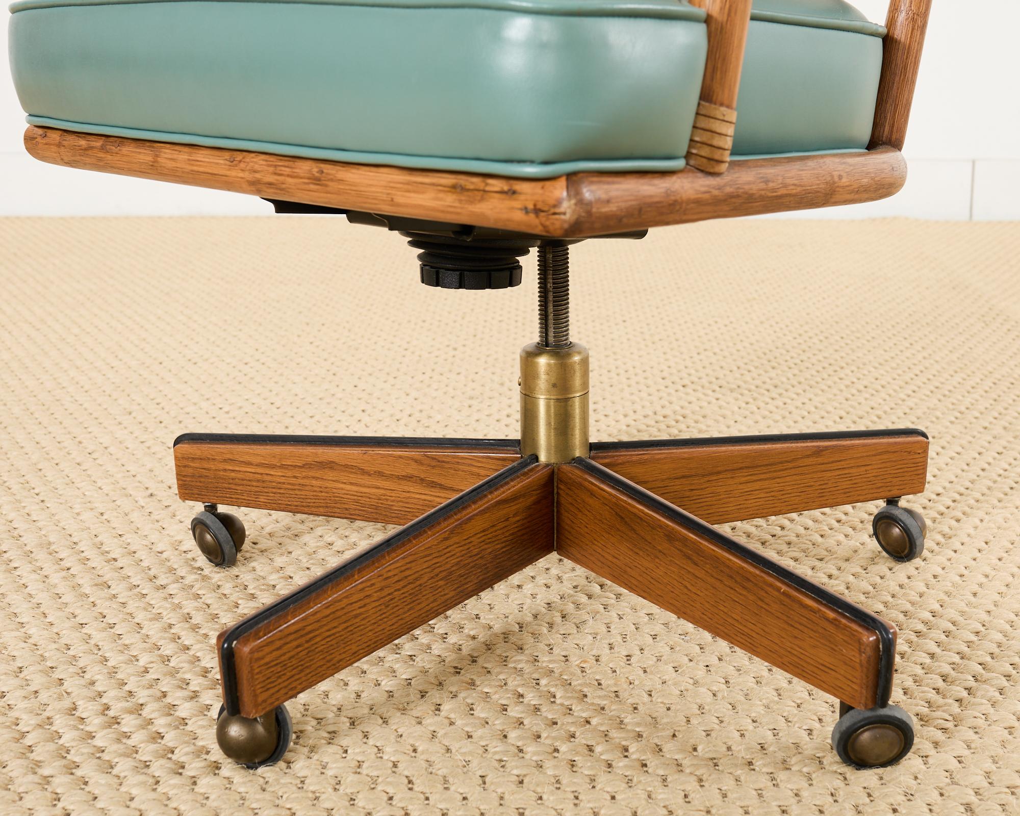 Mid-Century Modern McGuire Rattan Cane Swivel Executive Office Desk Chair