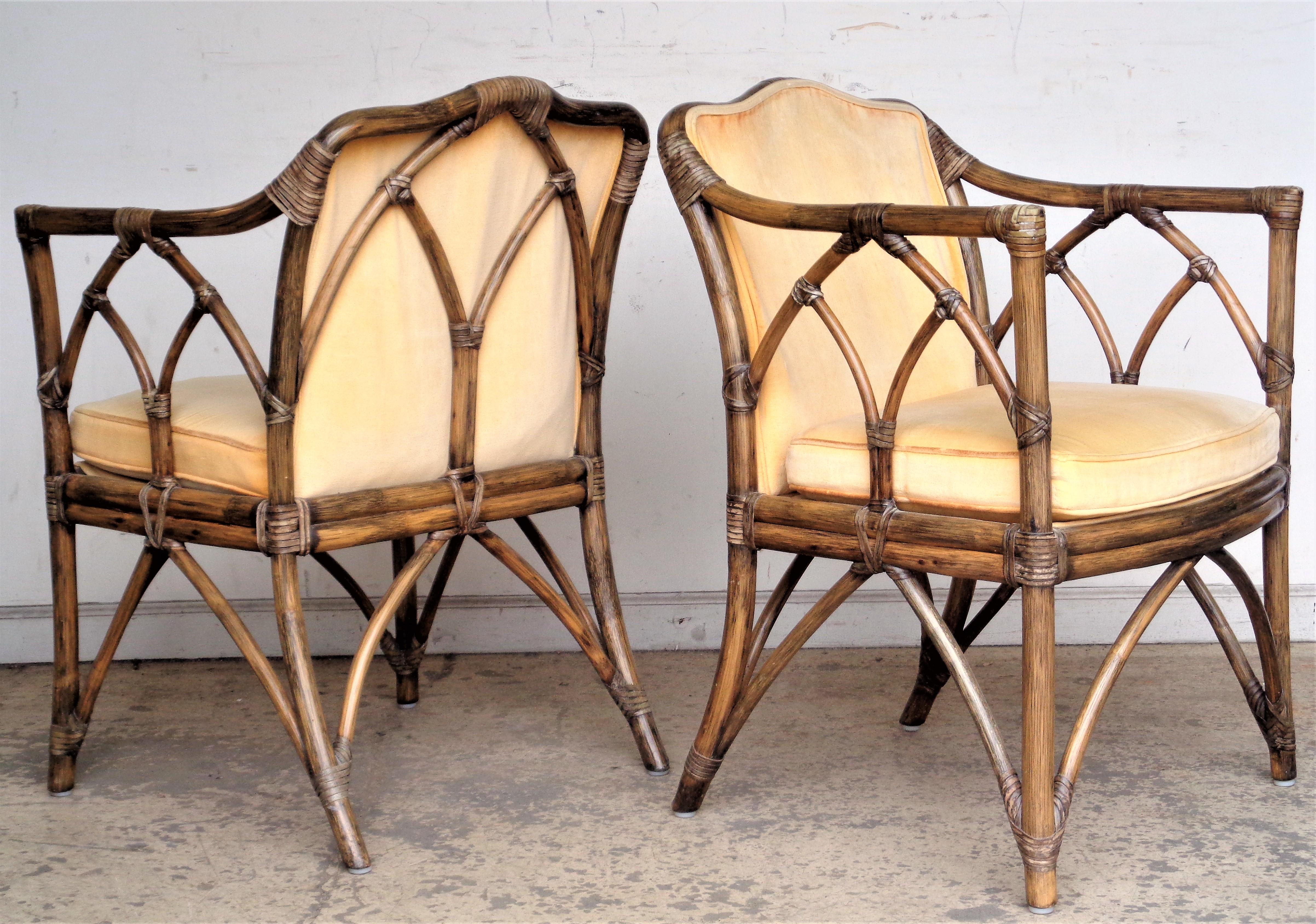 American McGuire Rattan Cathedral Design Armchairs, 1970's
