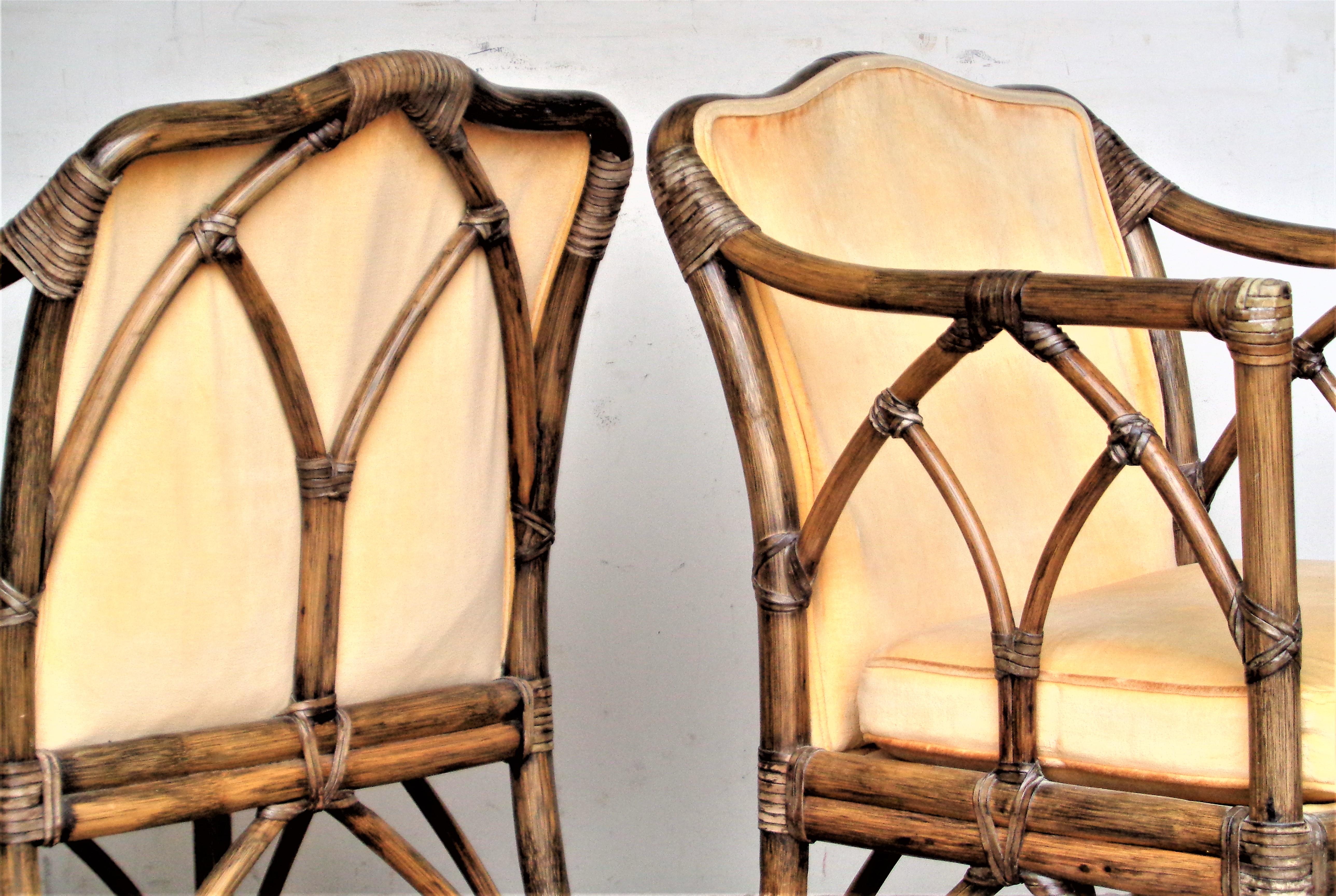 Hand-Crafted McGuire Rattan Cathedral Design Armchairs, 1970's