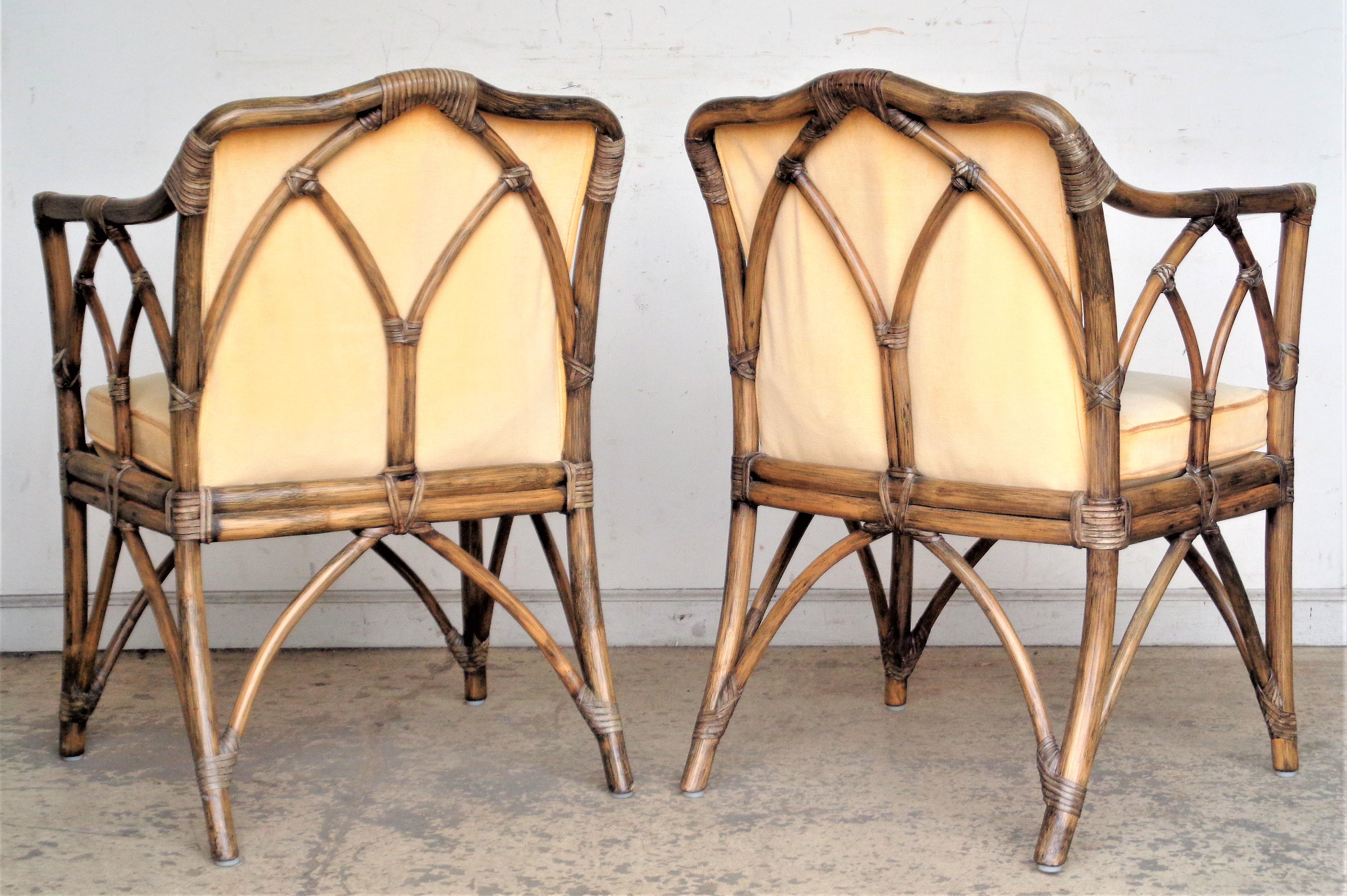 McGuire Rattan Cathedral Design Armchairs, 1970's In Good Condition In Rochester, NY