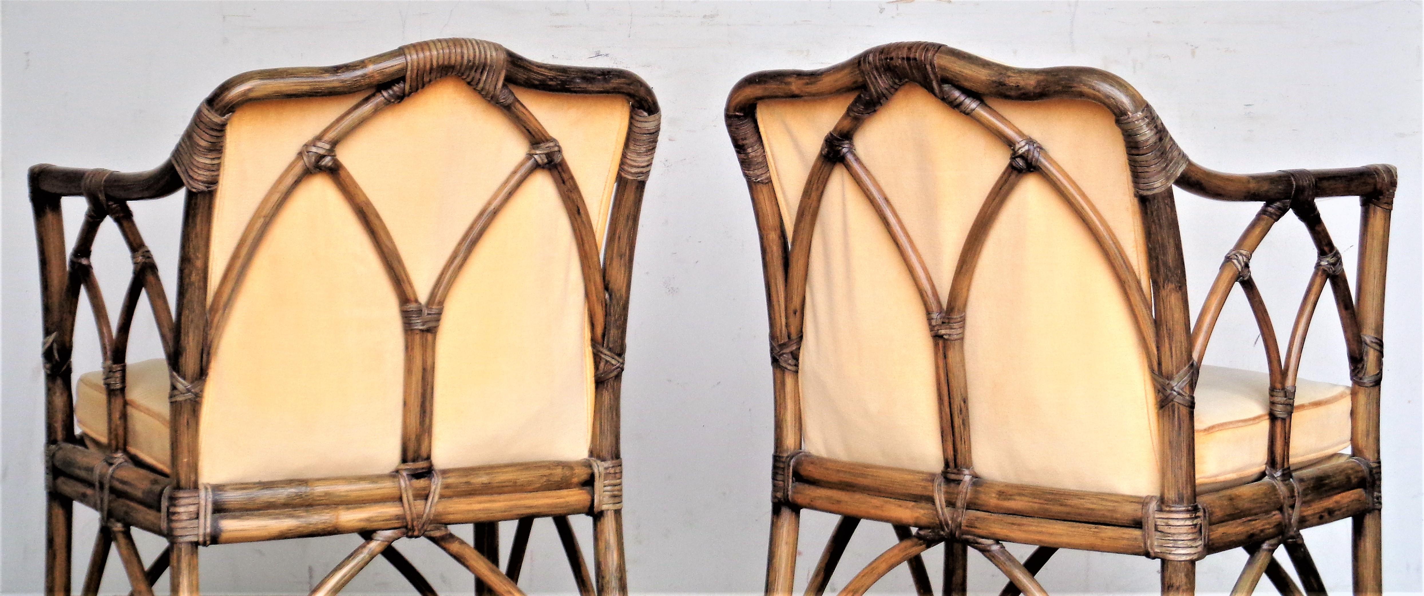 Late 20th Century McGuire Rattan Cathedral Design Armchairs, 1970's