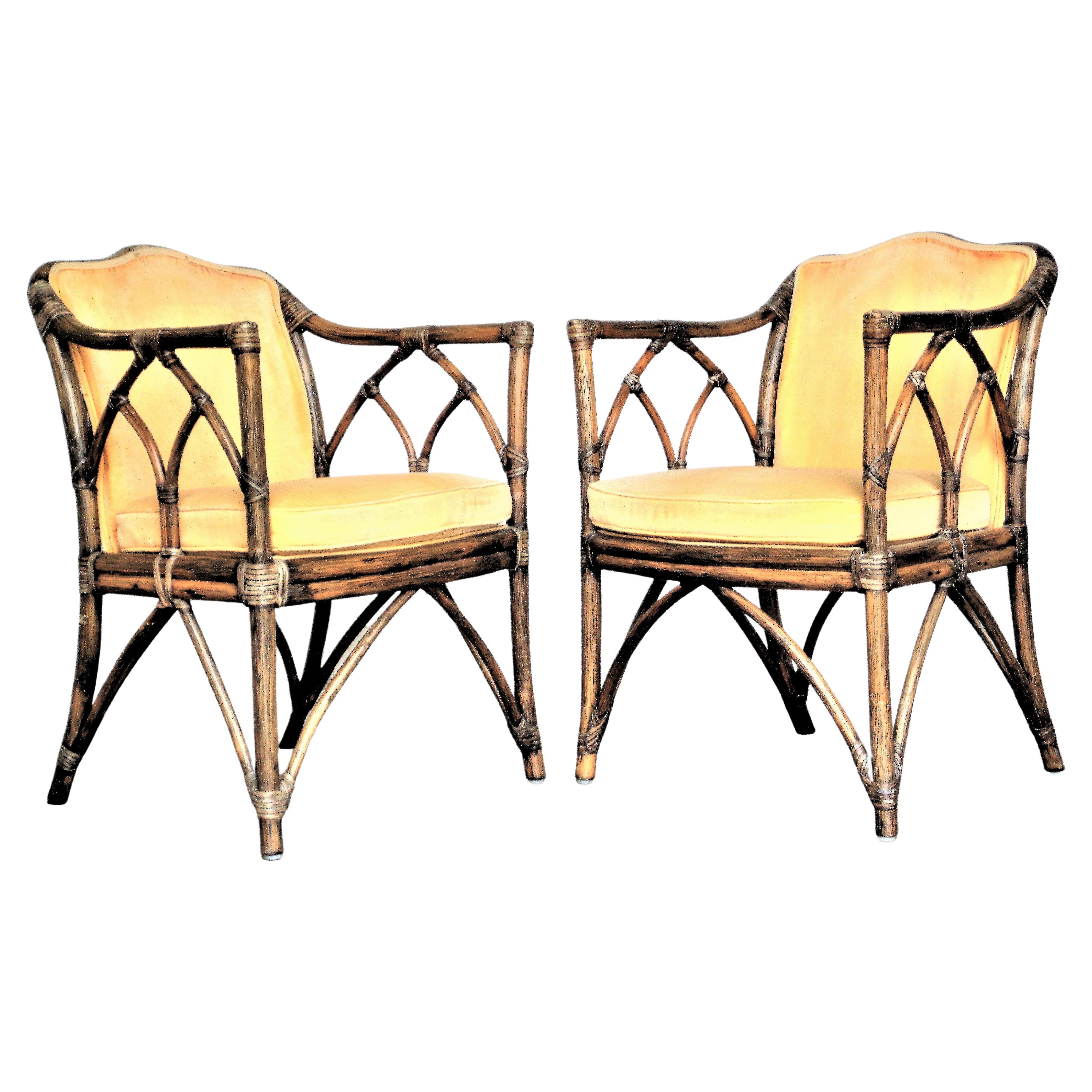 McGuire Rattan Cathedral Design Armchairs, 1970's