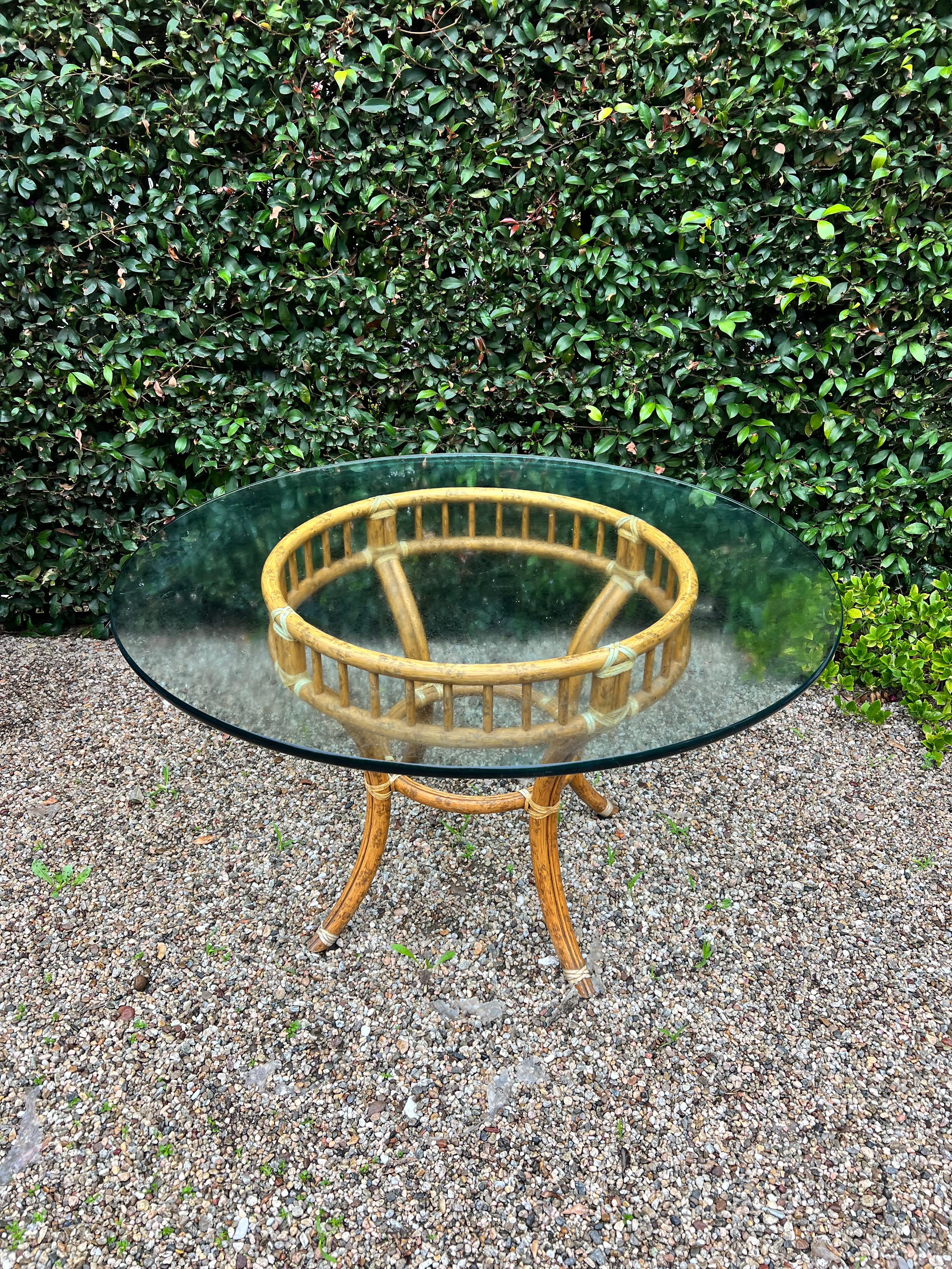 A wonderful McGuire mid century Rattan dining or side table with 48