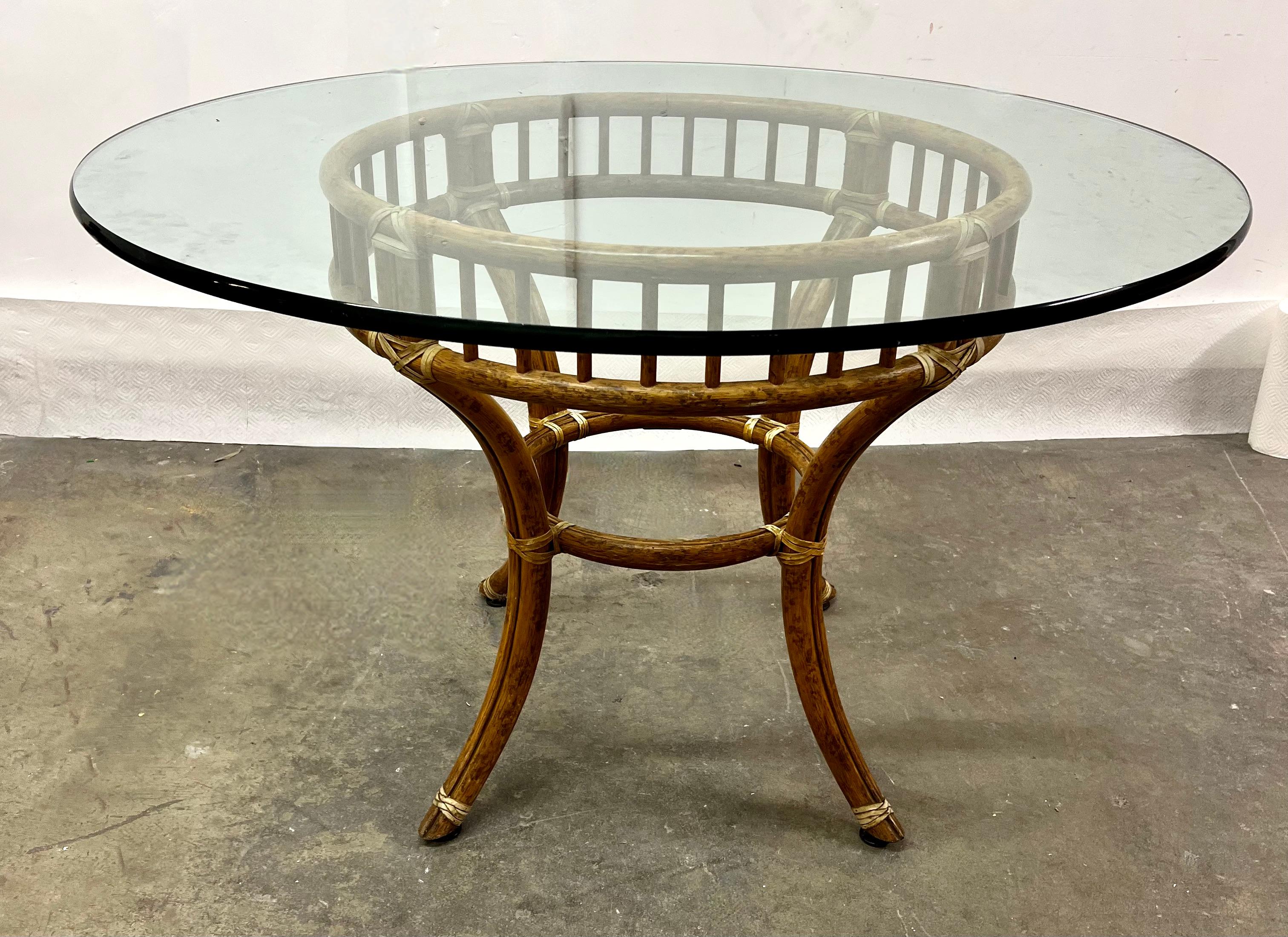 20th Century McGuire Rattan Dining Table with Glass Top