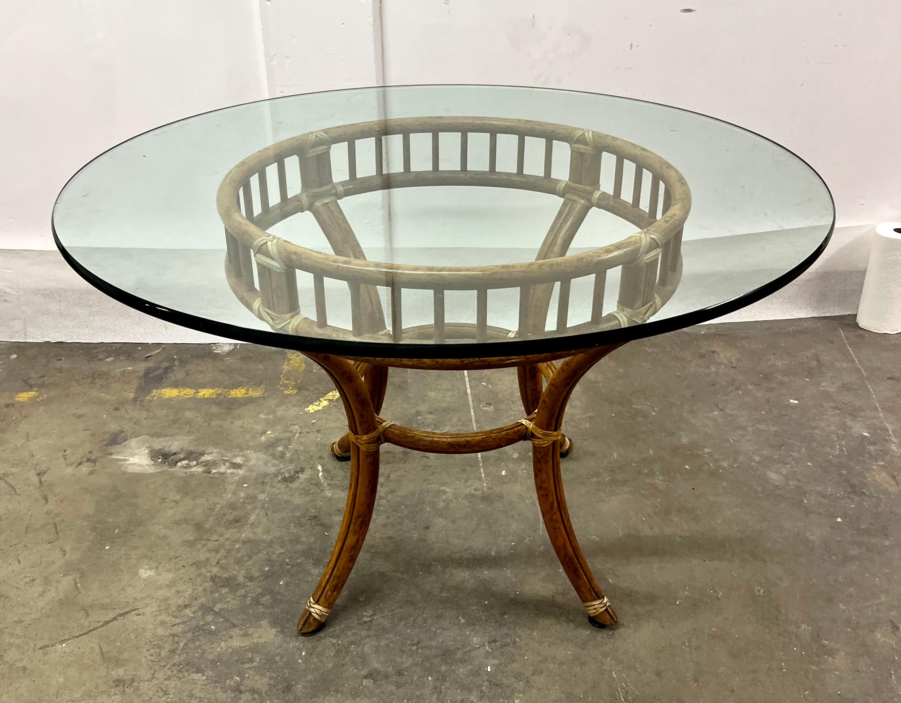 Bamboo McGuire Rattan Dining Table with Glass Top For Sale