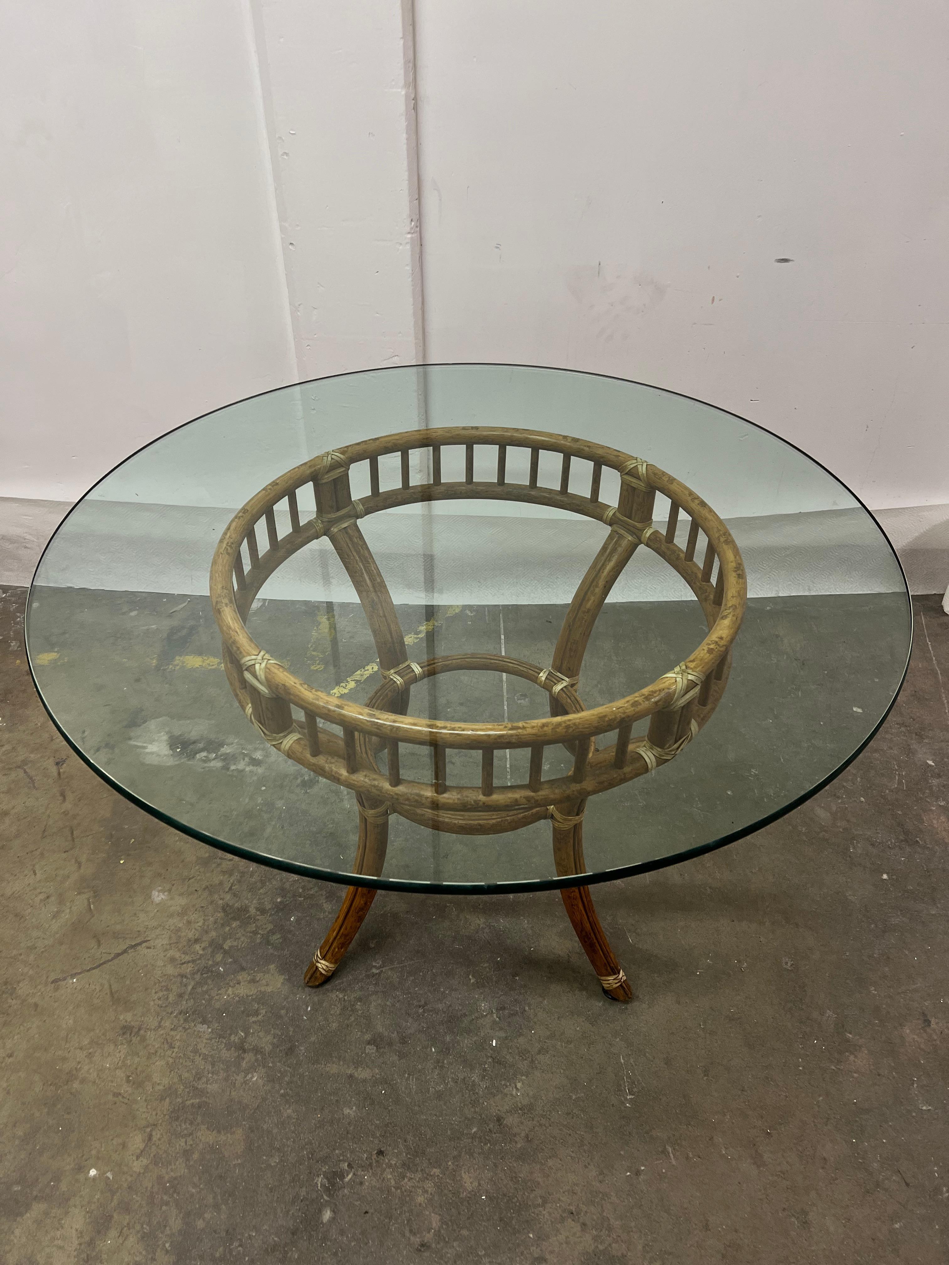 McGuire Rattan Dining Table with Glass Top For Sale 1