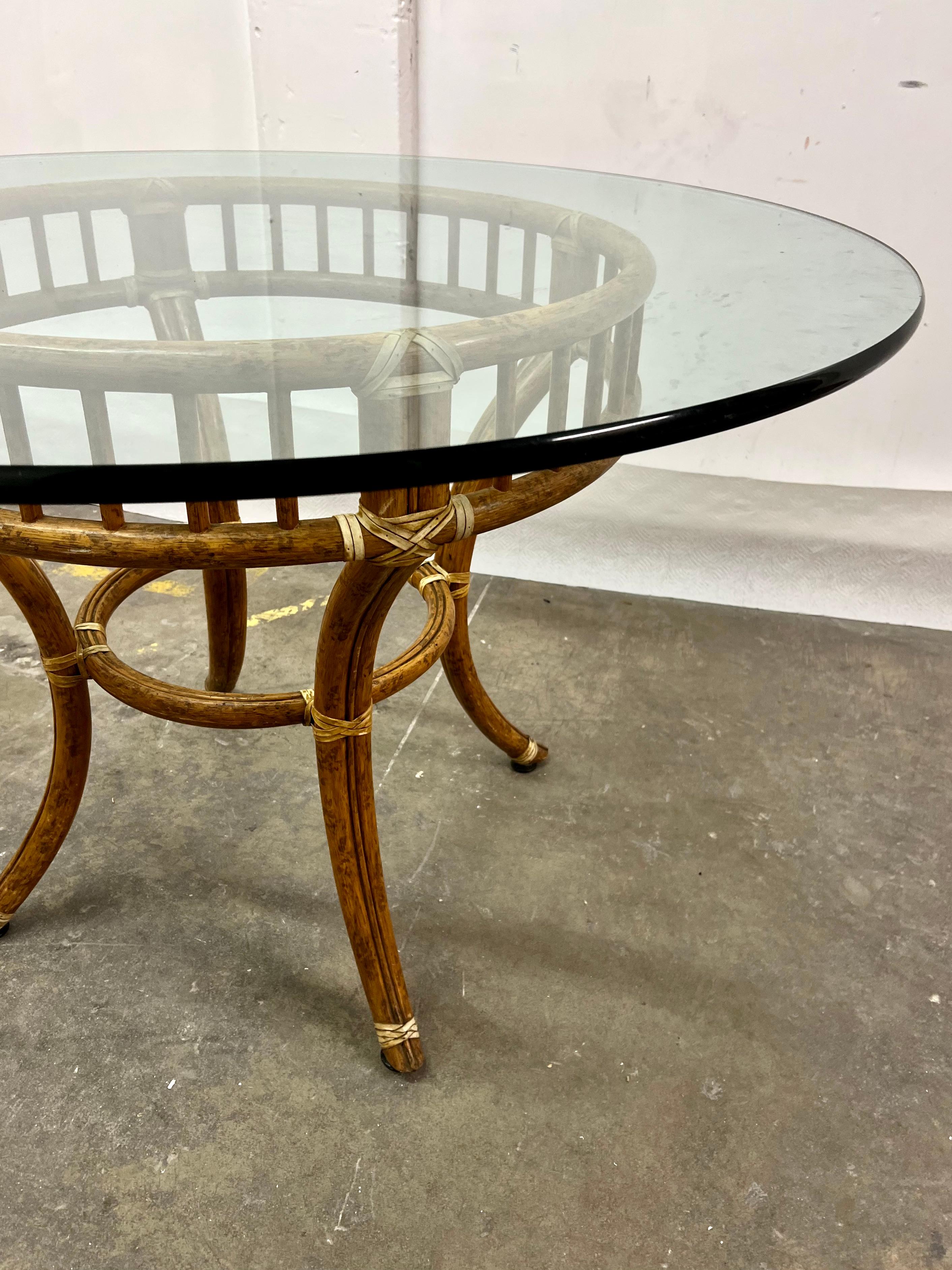 McGuire Rattan Dining Table with Glass Top For Sale 2