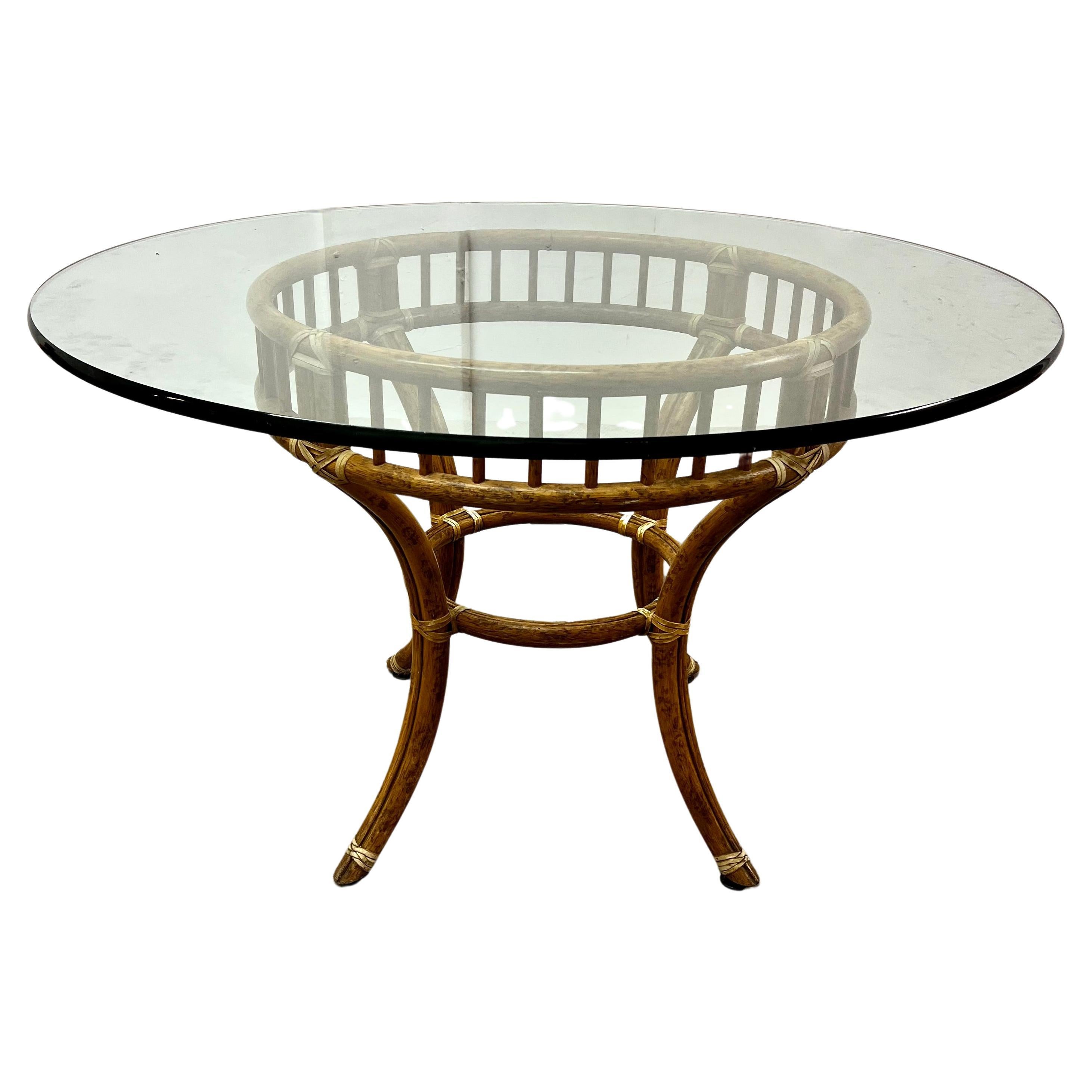 McGuire Rattan Dining Table with Glass Top For Sale