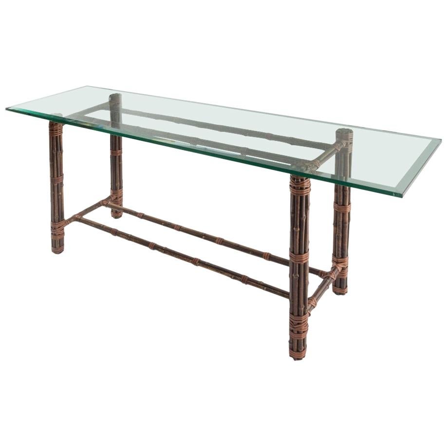 McGuire Rattan and Glass Console Table