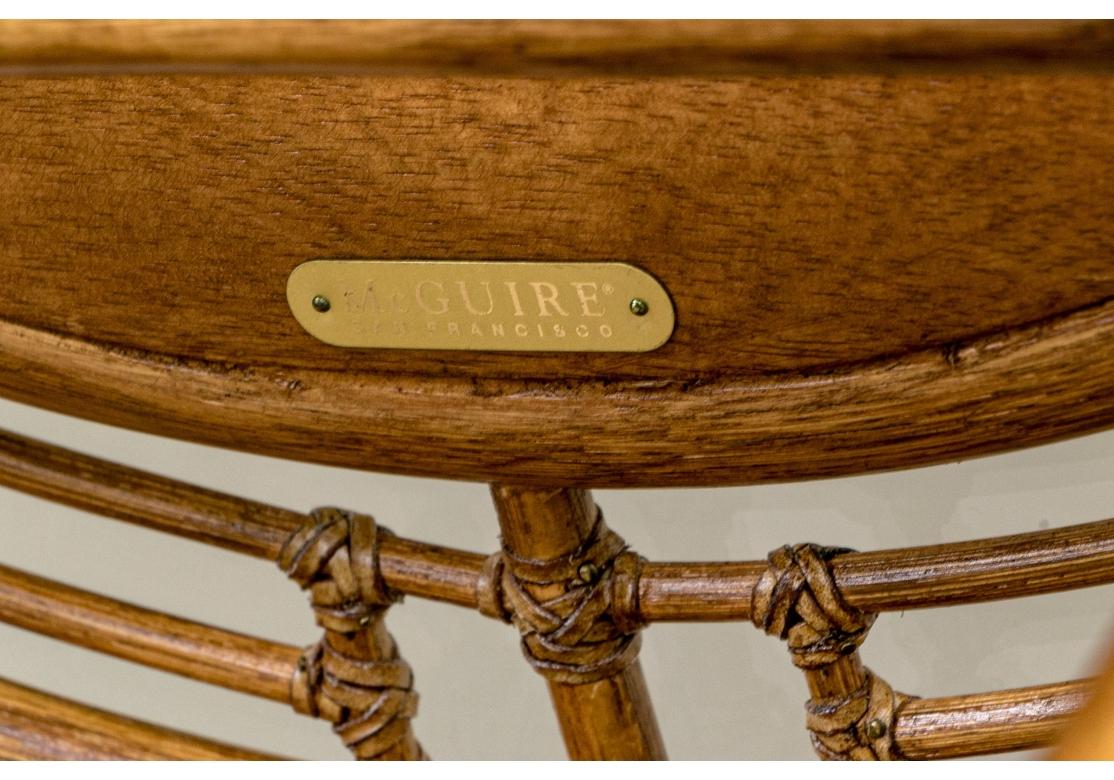 Mid-Century Modern McGuire Rattan Glass-Top Circular Organic Modern Occasional Table
