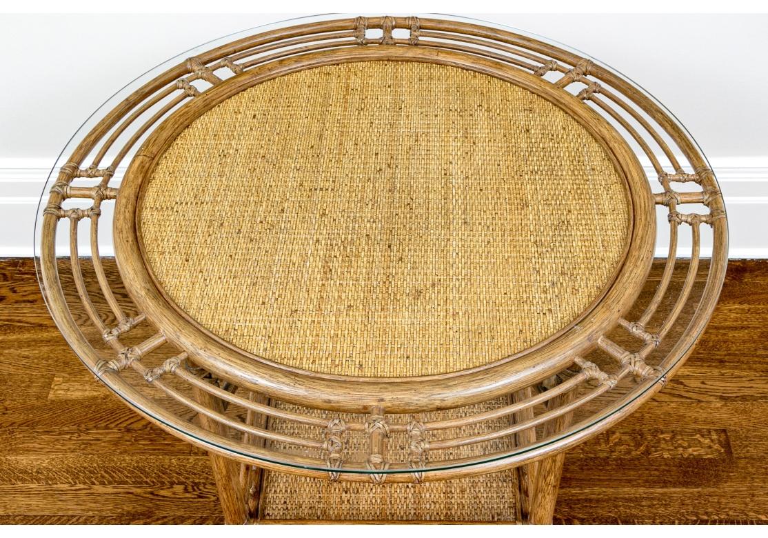 McGuire Rattan Glass-Top Circular Organic Modern Occasional Table 1