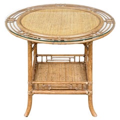 McGuire Rattan Glass-Top Circular Organic Modern Occasional Table