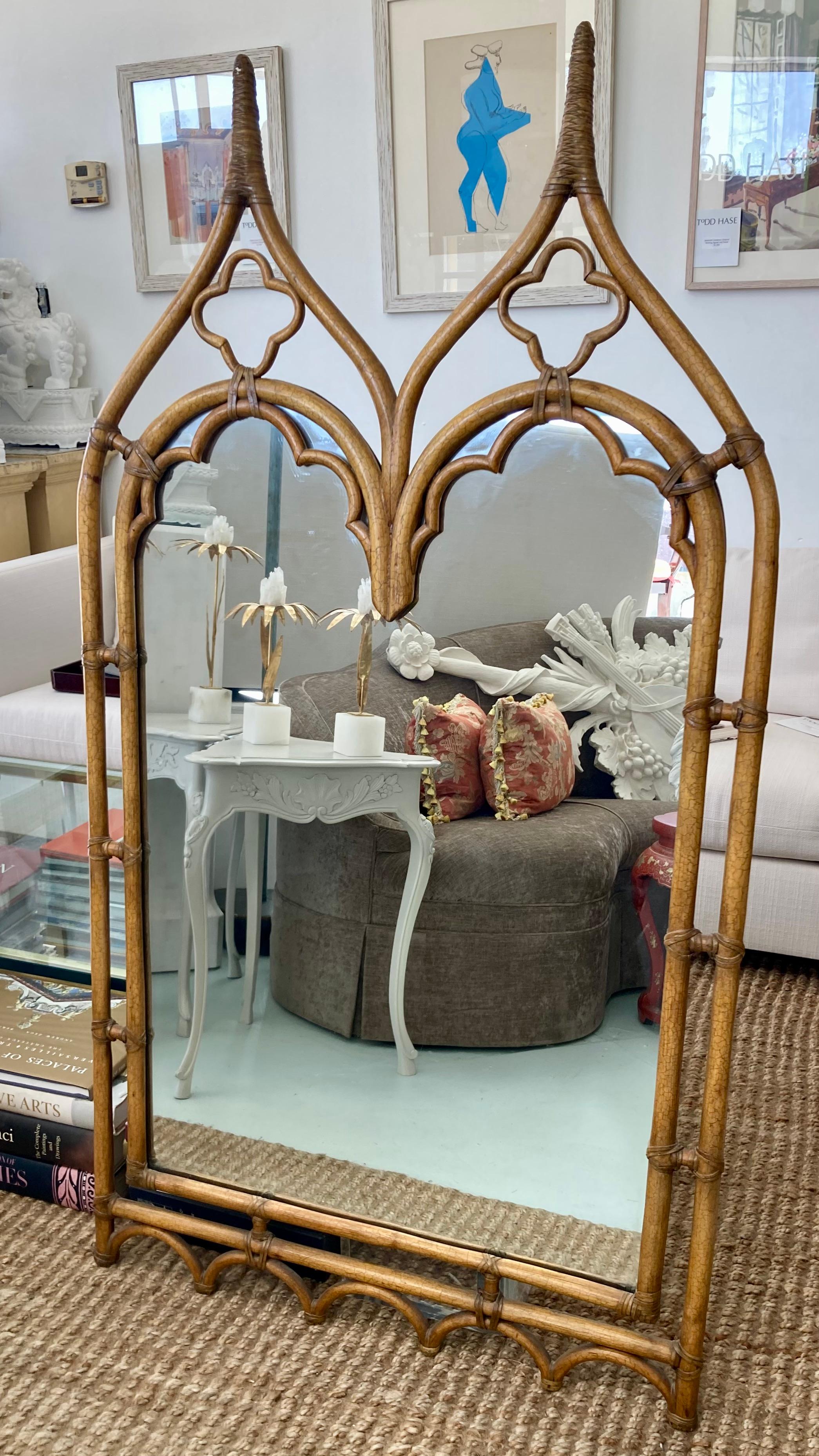 American McGuire Rattan Gothic Mirror For Sale