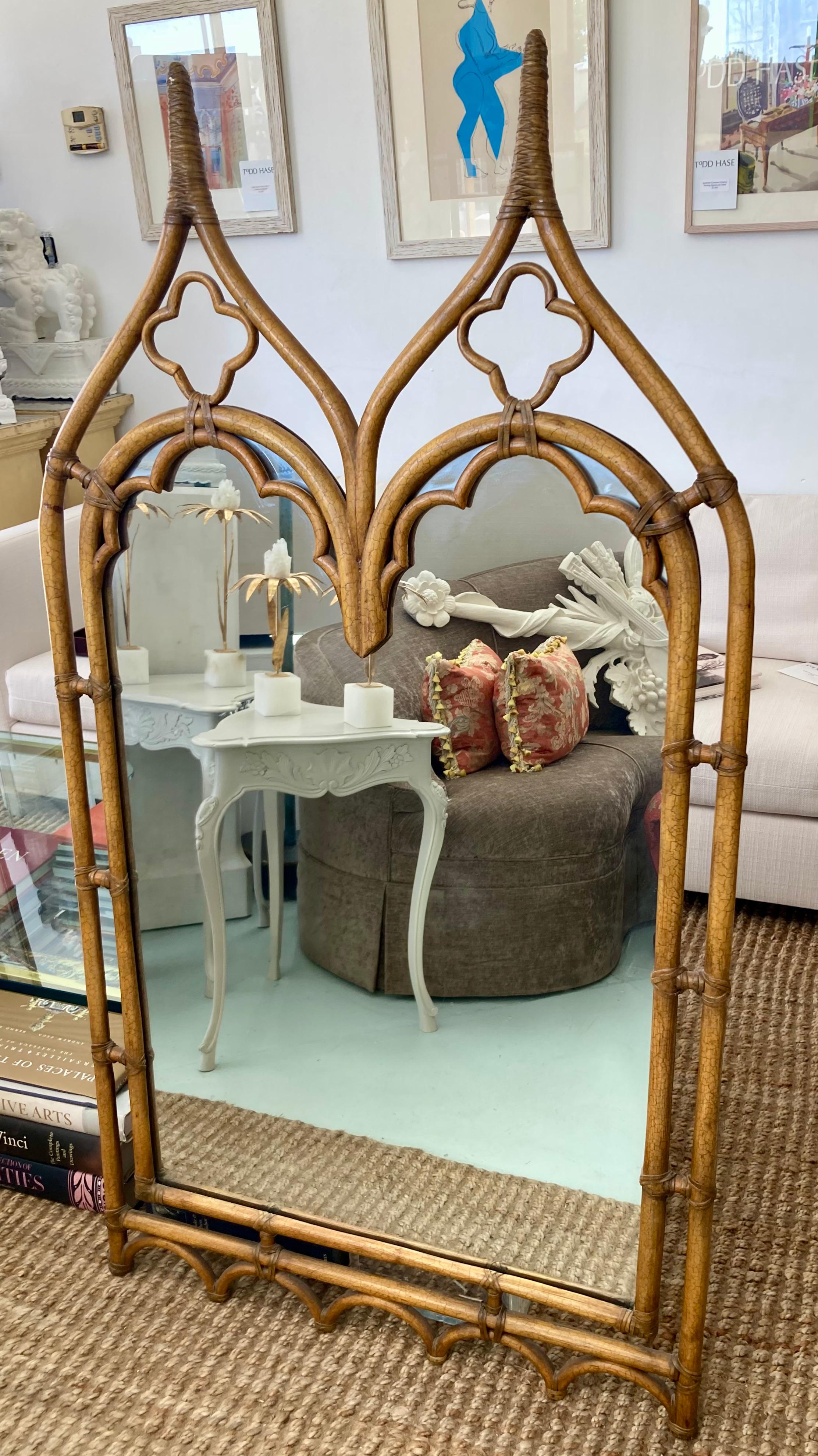McGuire Rattan Gothic Mirror In Good Condition For Sale In Los Angeles, CA