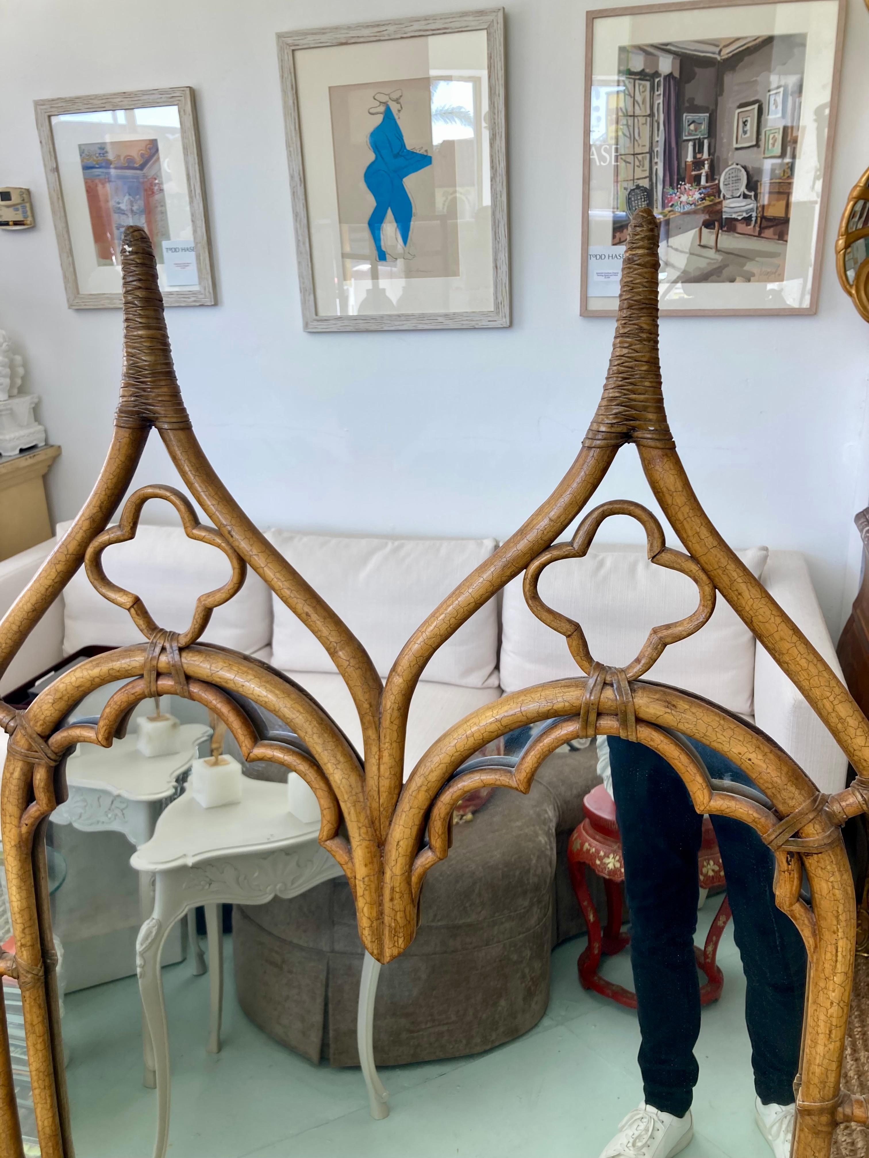 Late 20th Century McGuire Rattan Gothic Mirror For Sale