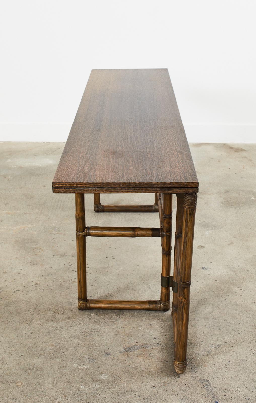 McGuire Rattan Oak Flip-Top Dining Table Console or Desk 3