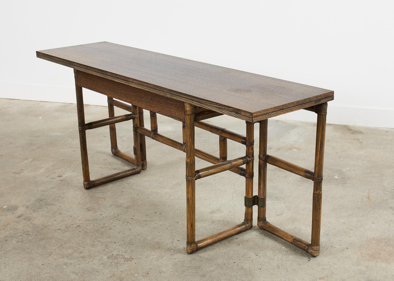 Organic Modern McGuire Rattan Oak Flip-Top Dining Table Console or Desk