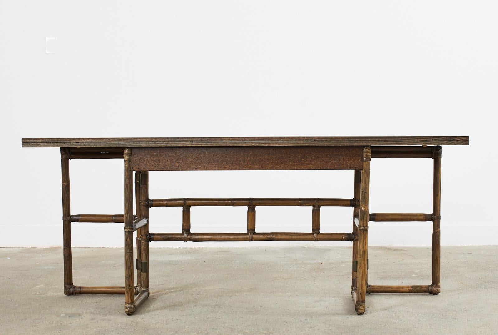 American McGuire Rattan Oak Flip-Top Dining Table Console or Desk