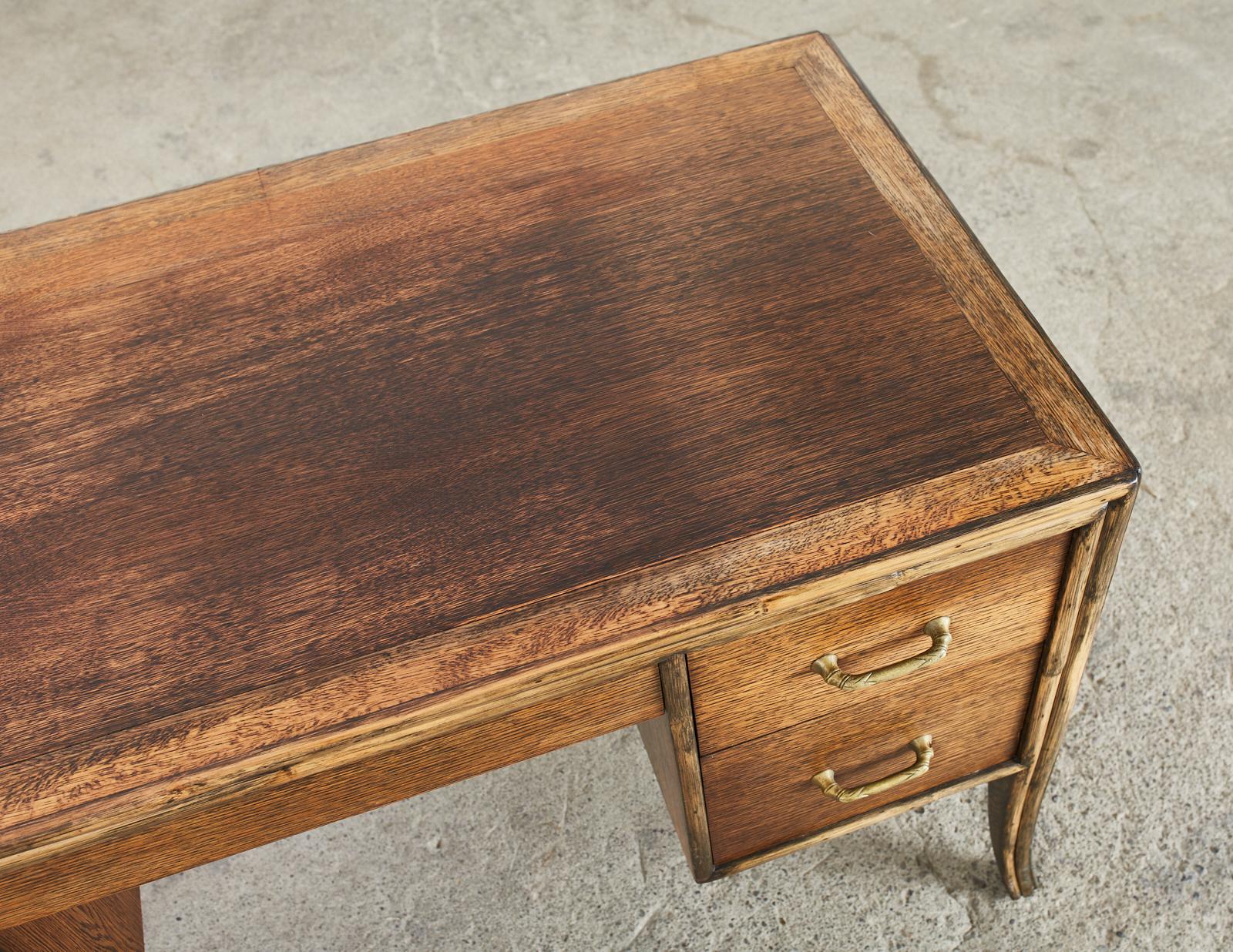 McGuire Rattan Oak Knee Hole Writing Table Desk In Good Condition In Rio Vista, CA