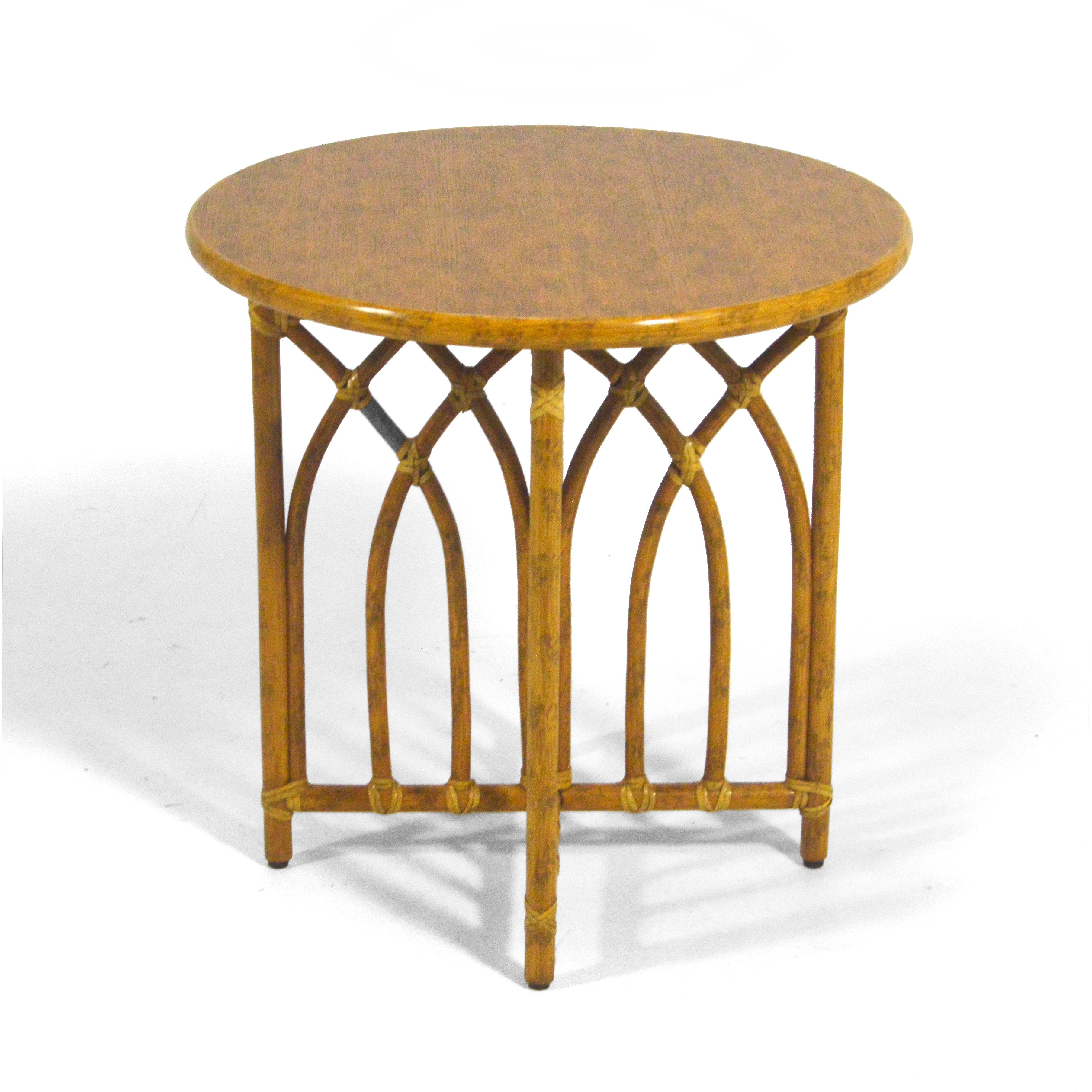 McGuire Rattan & Oak Side Table In Good Condition For Sale In Highland, IN
