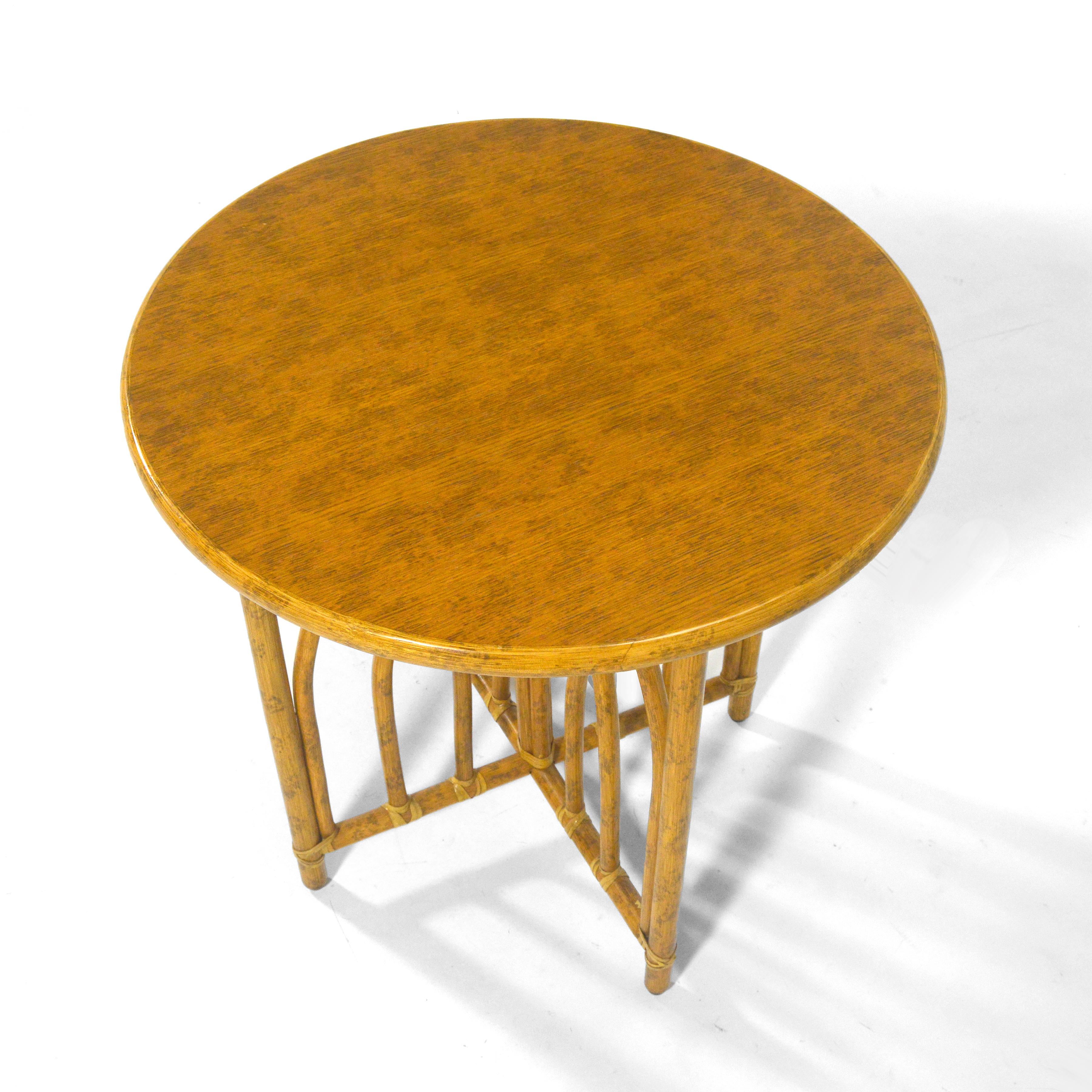 Late 20th Century McGuire Rattan & Oak Side Table For Sale