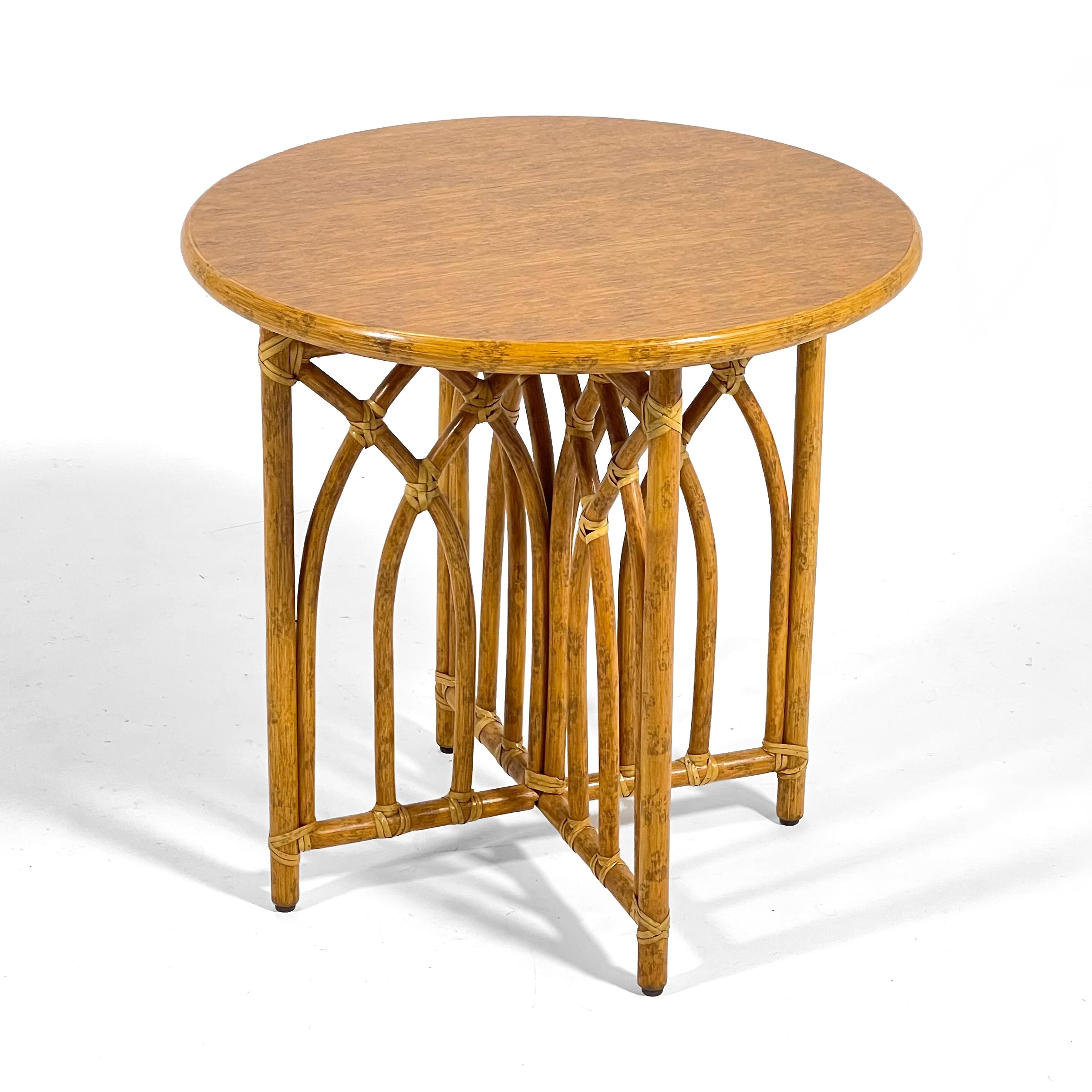 McGuire Rattan & Oak Side Table For Sale 3
