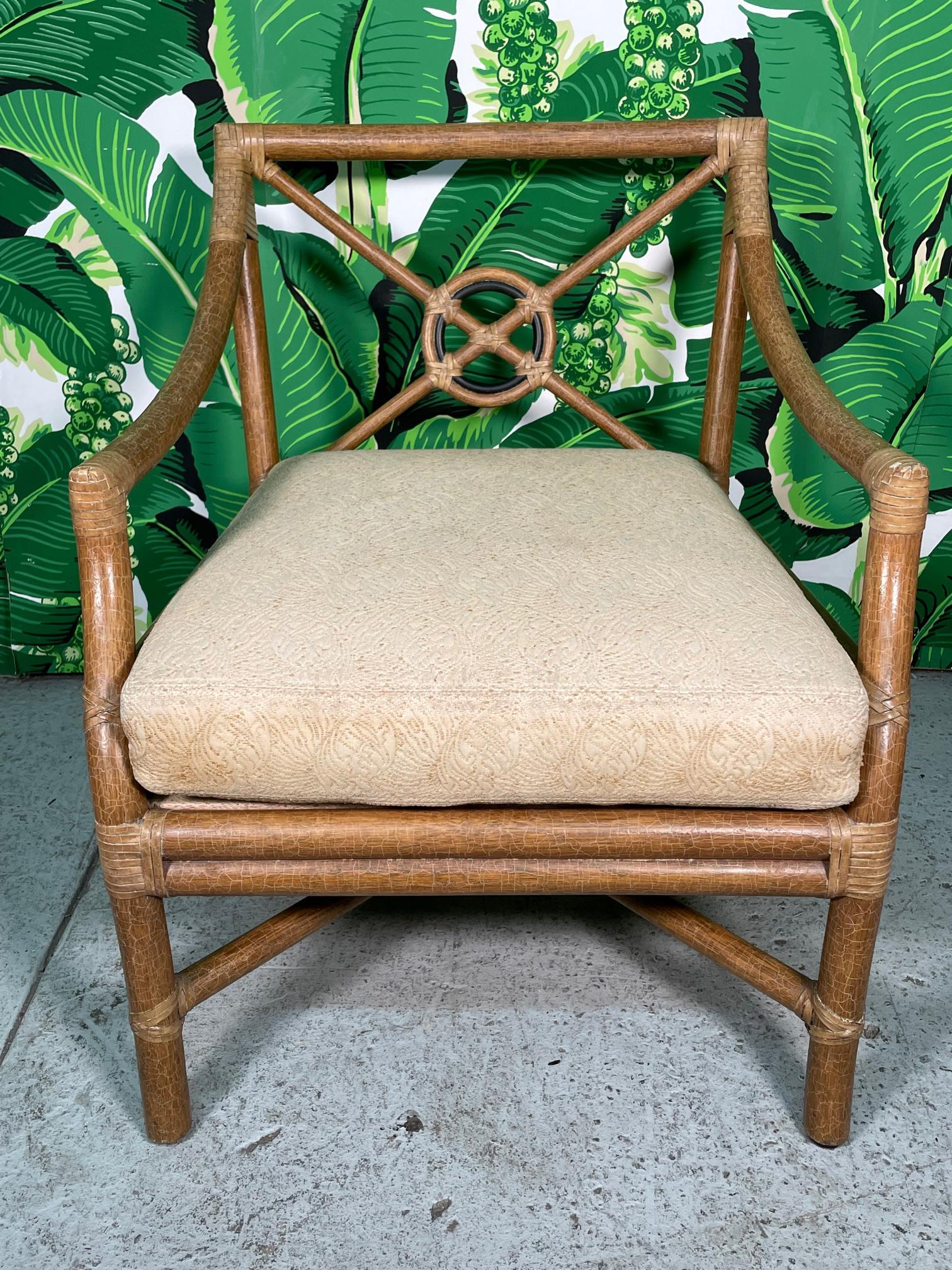 Organic Modern McGuire Rattan Target Back Club Chairs, a Pair