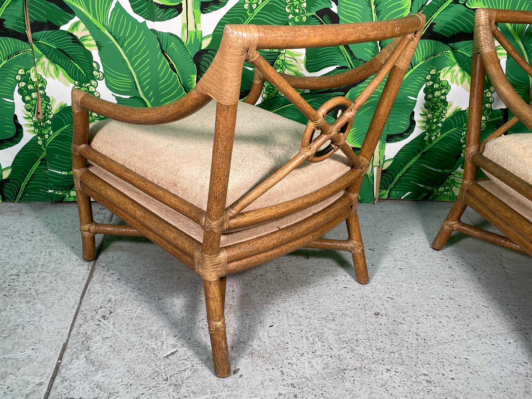 Mid-Century Modern McGuire Rattan Target Back Club Chairs, a Pair