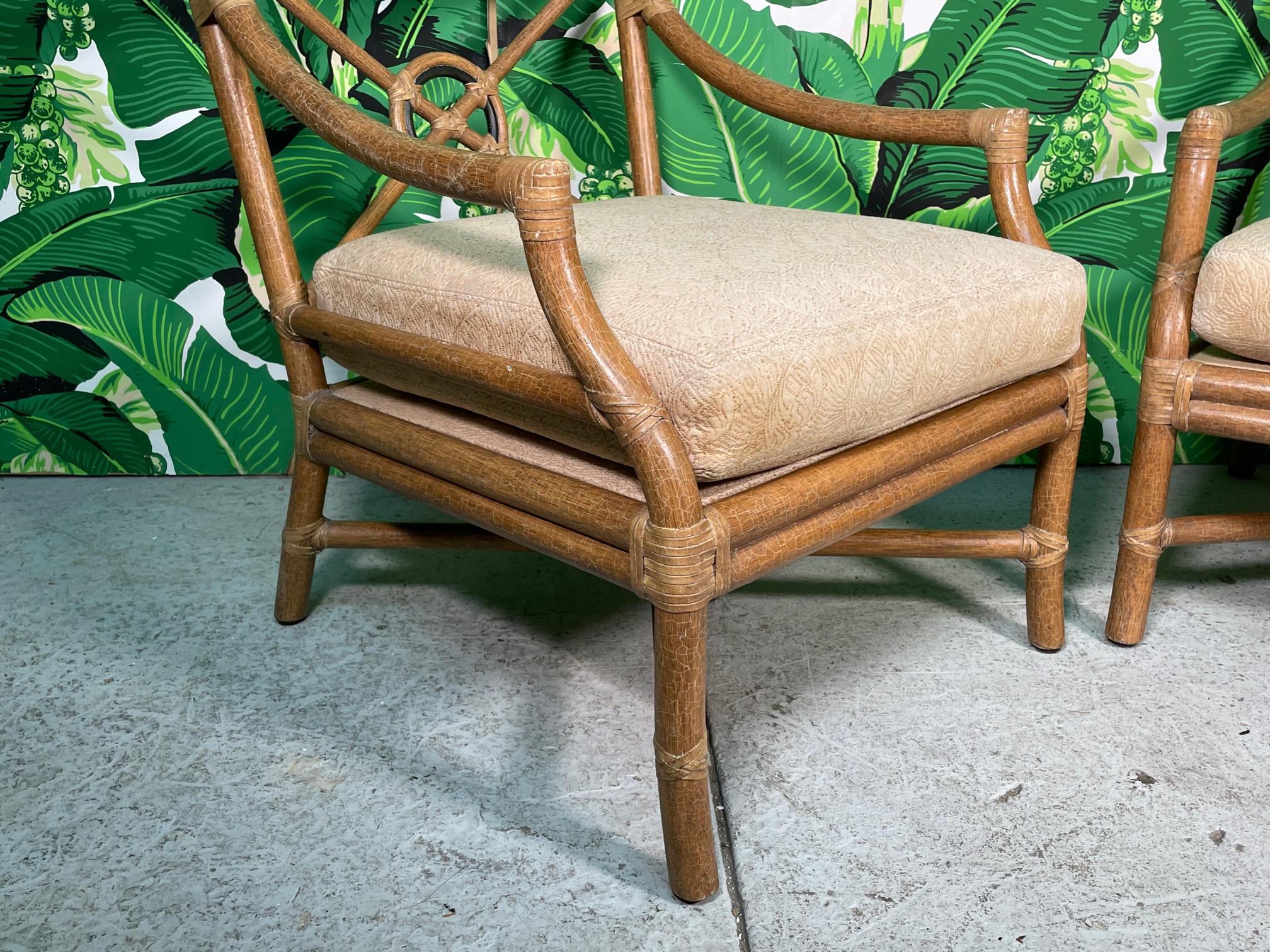 Late 20th Century McGuire Rattan Target Back Club Chairs, a Pair