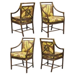 McGuire Rattan Target Back Dining Arm Chairs Bulls Eye Wicker Bamboo - Set of 4