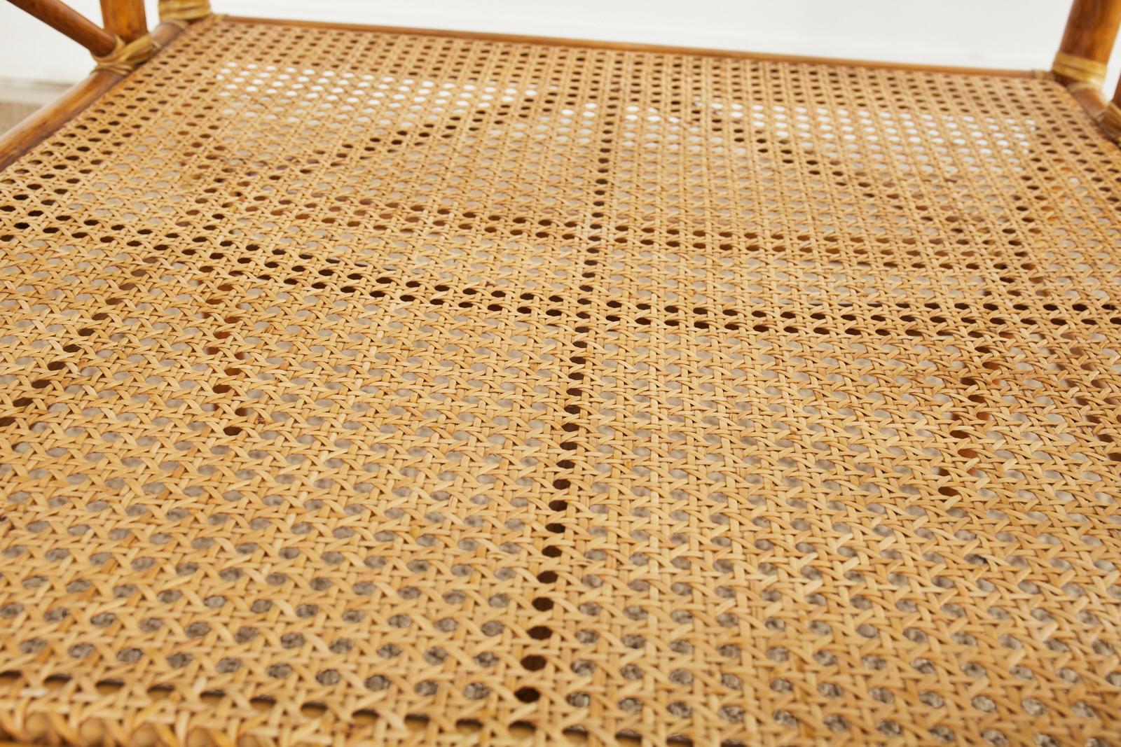 Leather McGuire Rattan Target Design Cocktail or Occasional Table For Sale