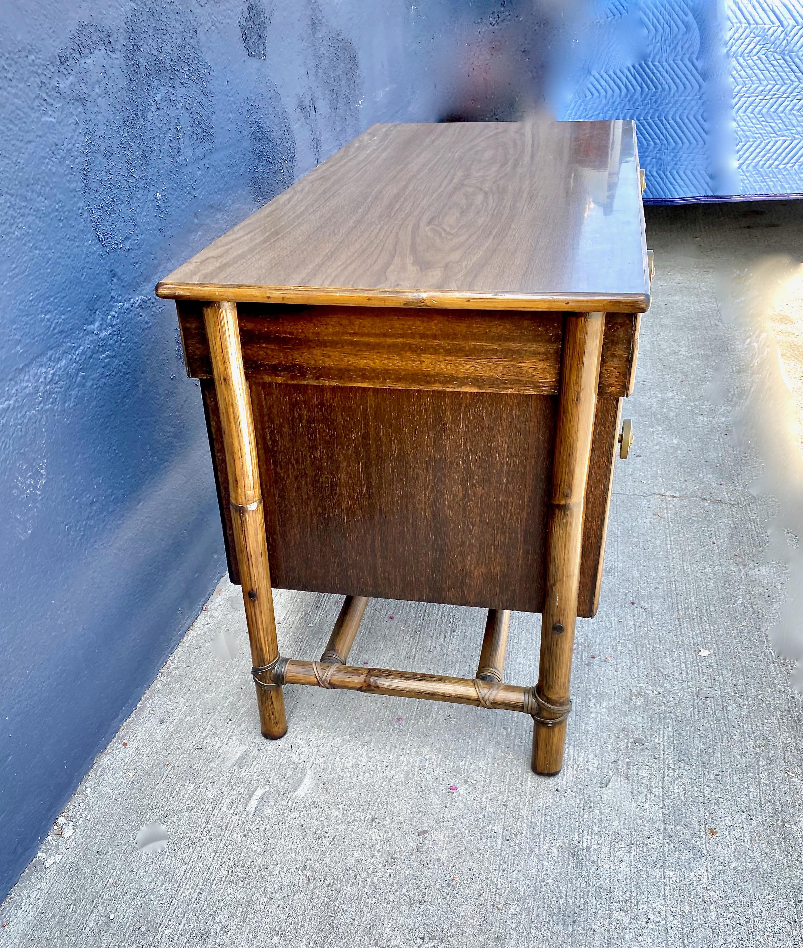 Late 20th Century McGuire Rift Oak and Bamboo Desk