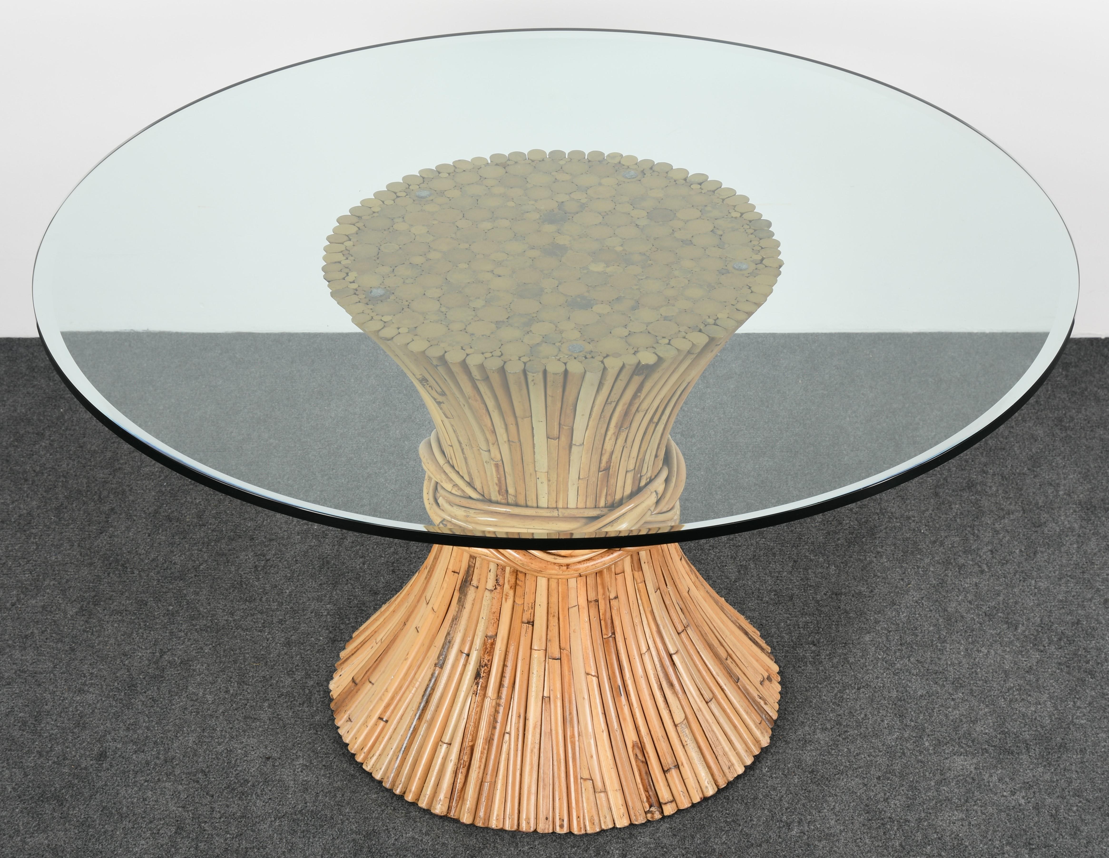 Mid-Century Modern McGuire Round Bamboo Dining Table, 1980s