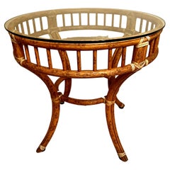 Tavolo da centro o da pranzo McGuire rotondo in rattan e bambù