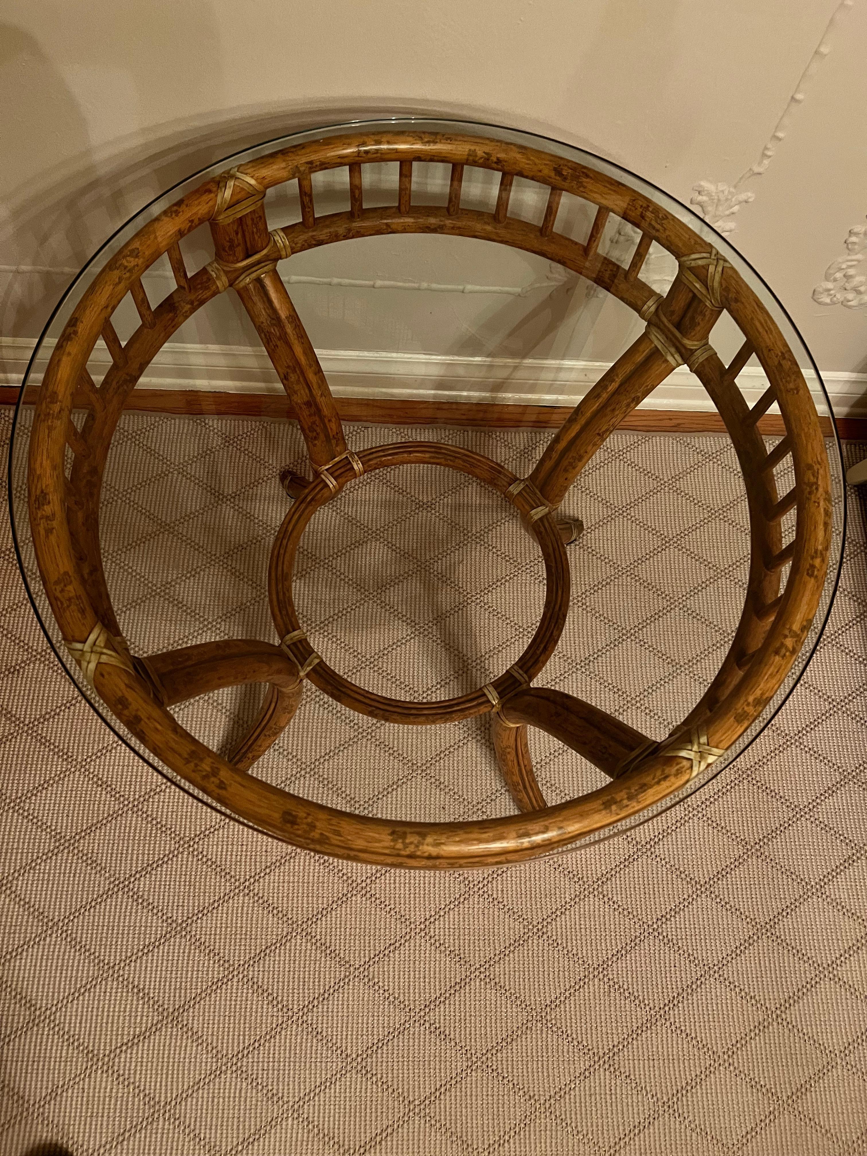 Mid-Century Modern McGuire Round Rattan Bamboo Side Center or Dining Table