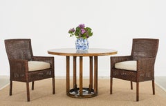McGuire Round Rattan Oak Patio Garden Dining Table
