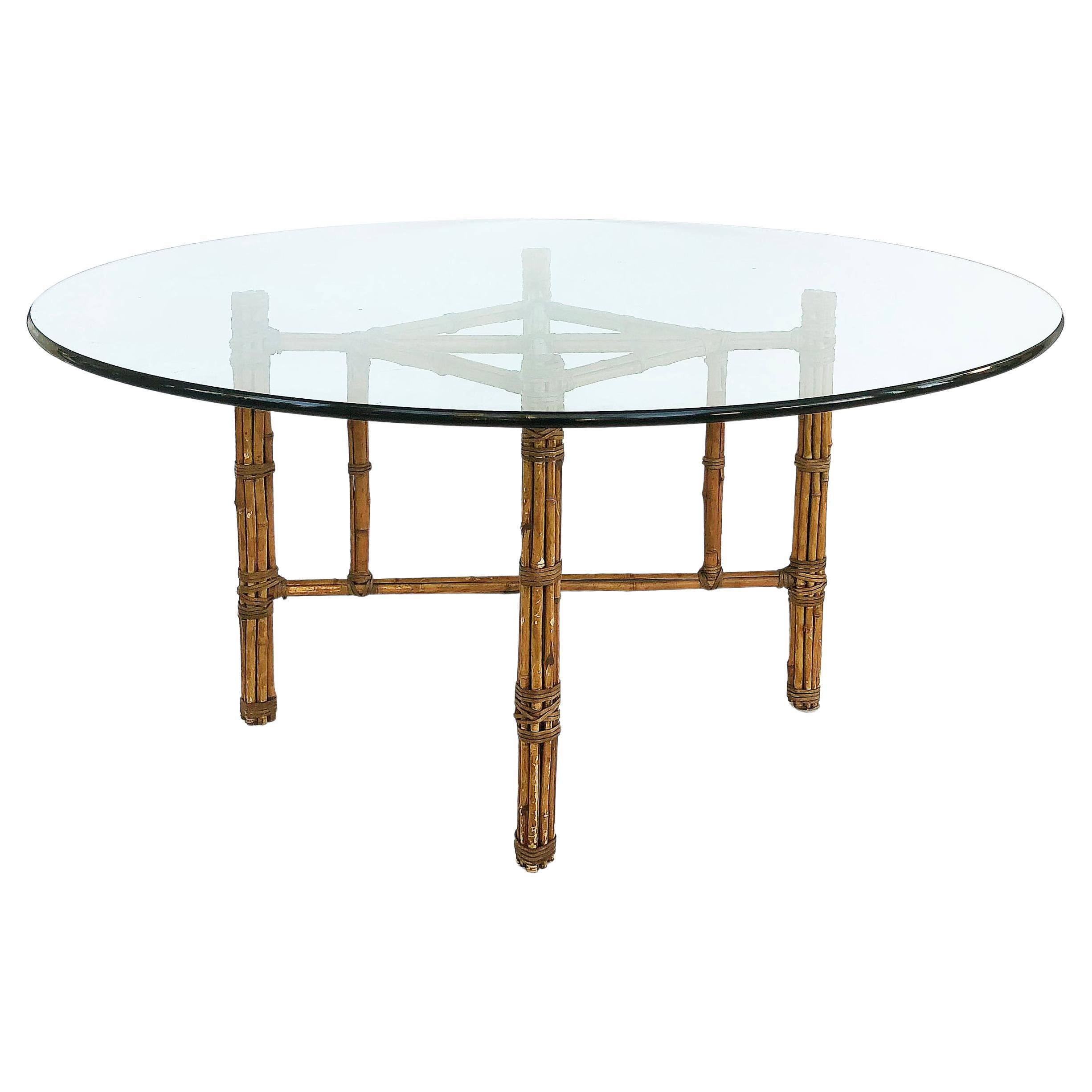 McGuire San Francisco Bamboo, Rawhide Dining Table with Glass Top
