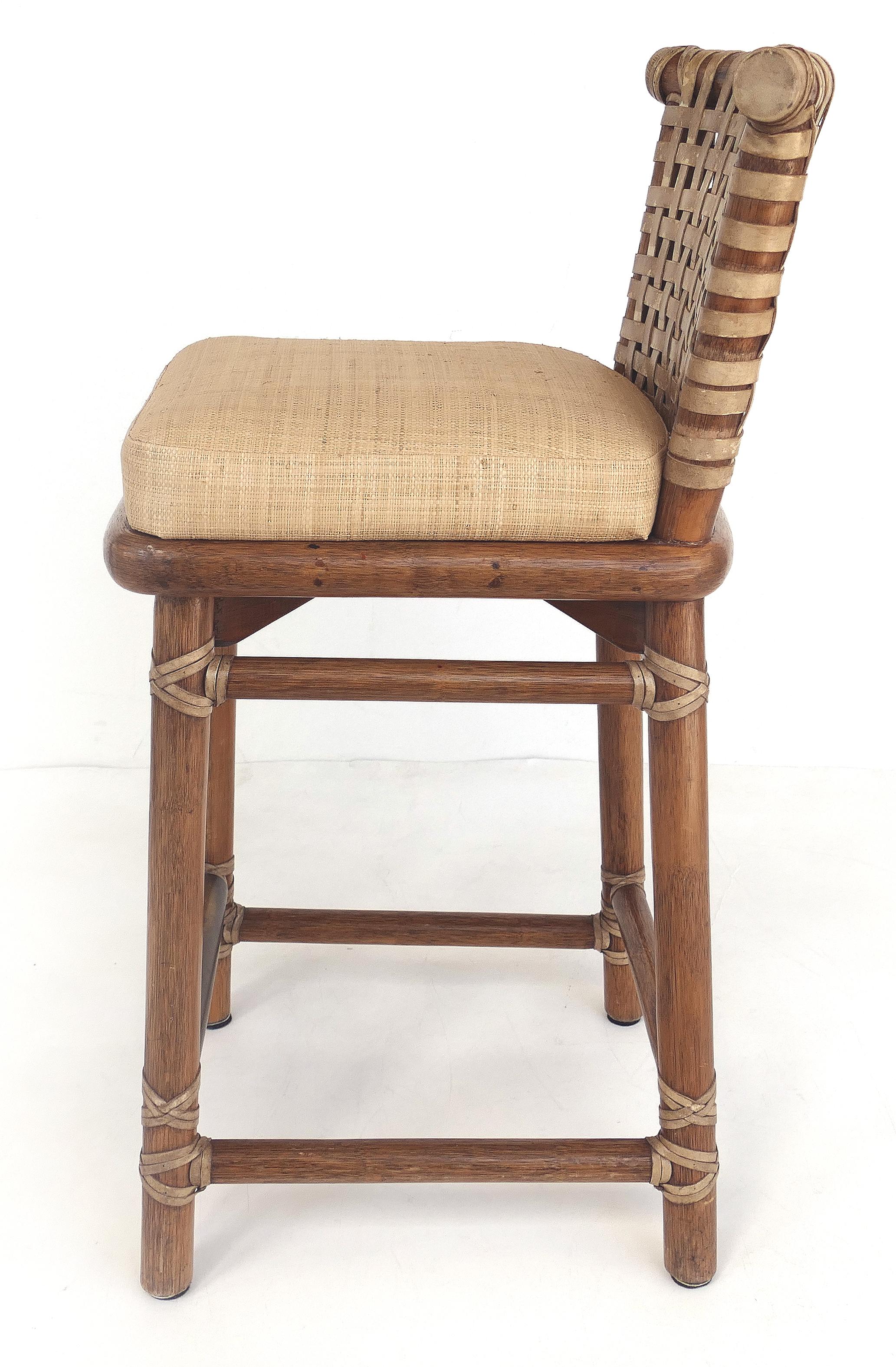 McGuire San Francisco Leather Bound Counter Stools with Raffia Upholstered Seats (amerikanisch)