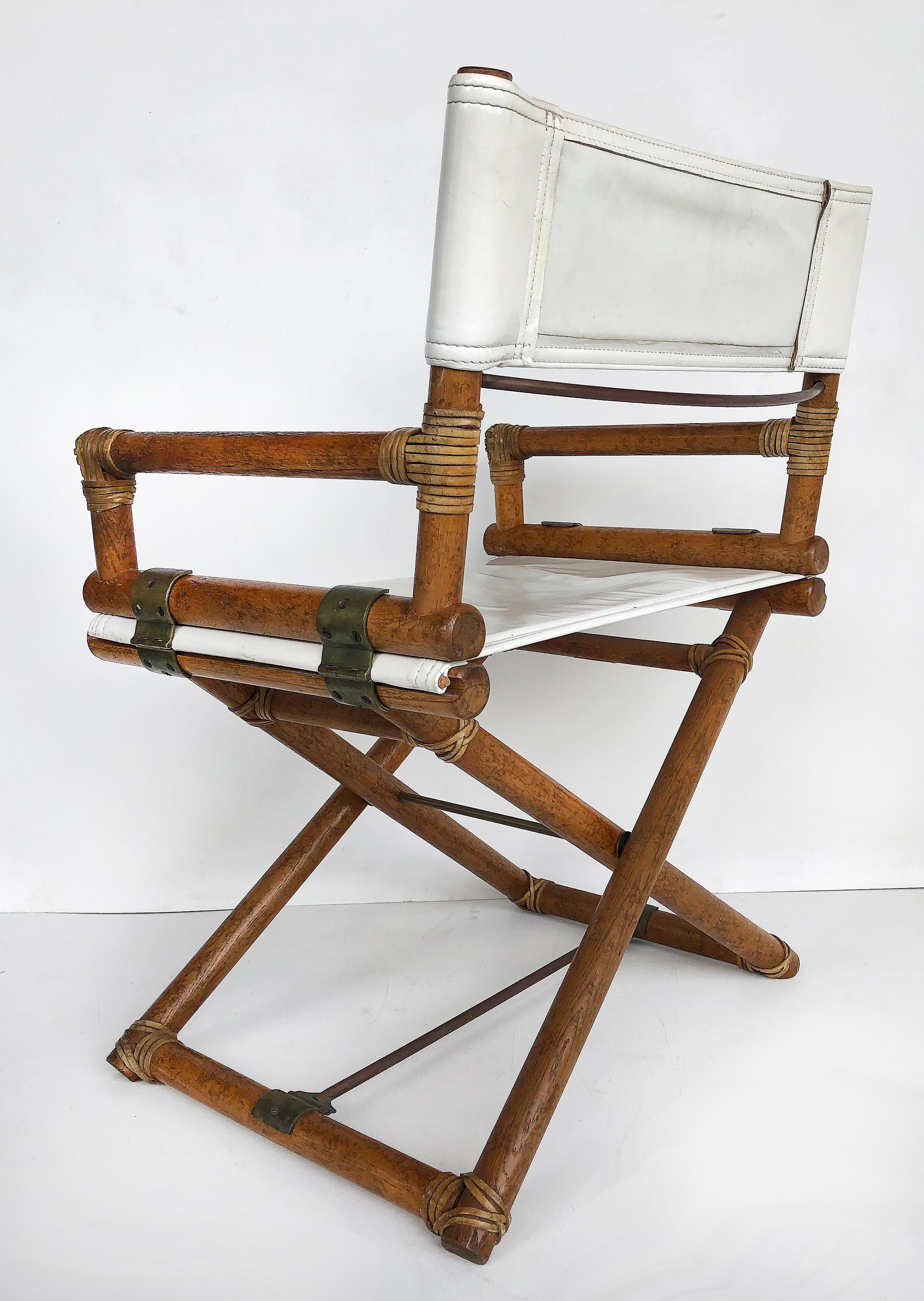 20th Century McGuire San Francisco Oak Director's Chair, Leather and Brass