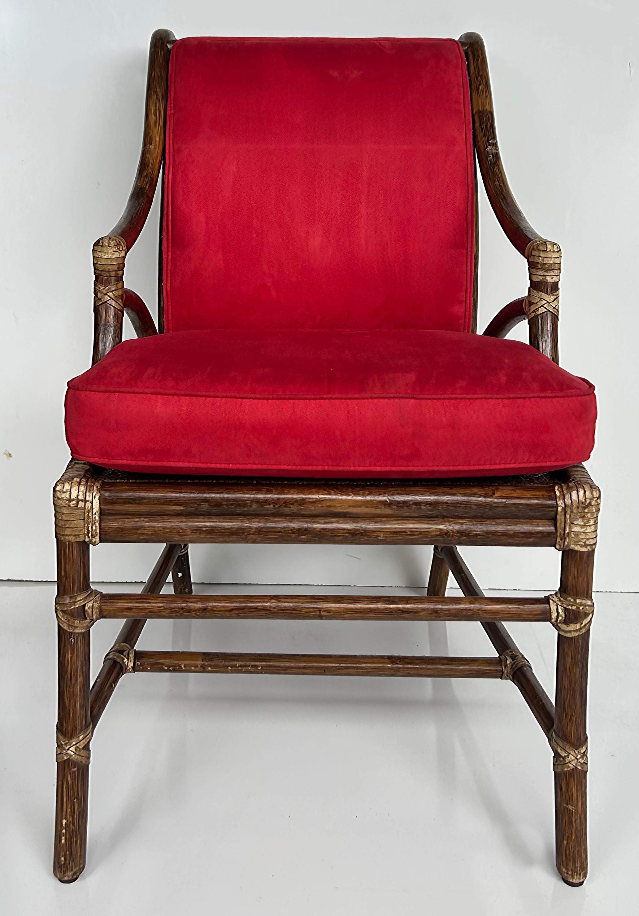 McGuire San Francisco Sessel aus Rattan, Schilfrohr und Rohleder, 4er-Set (20. Jahrhundert) im Angebot